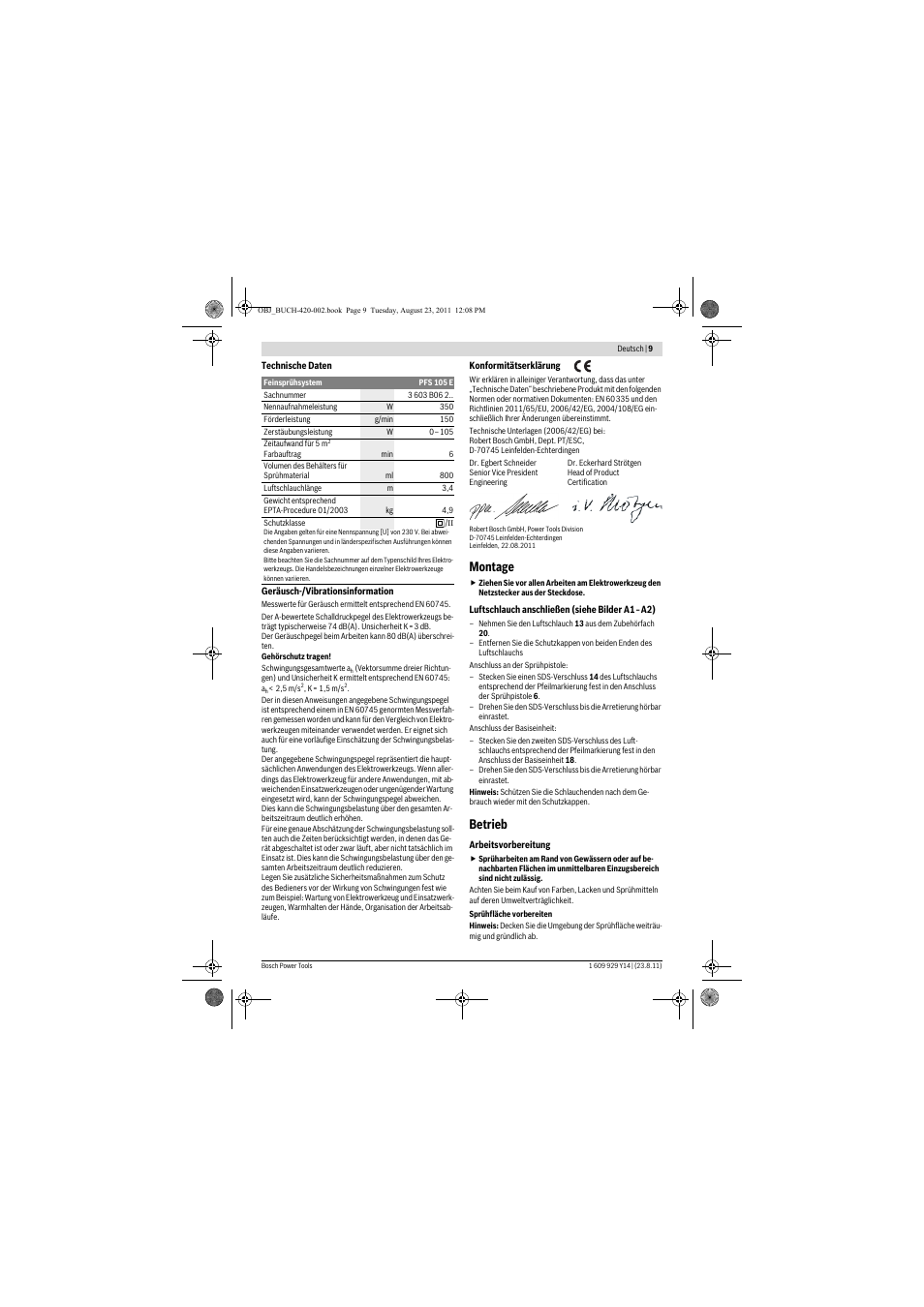 Montage, Betrieb | Bosch PFS 105 E User Manual | Page 9 / 193