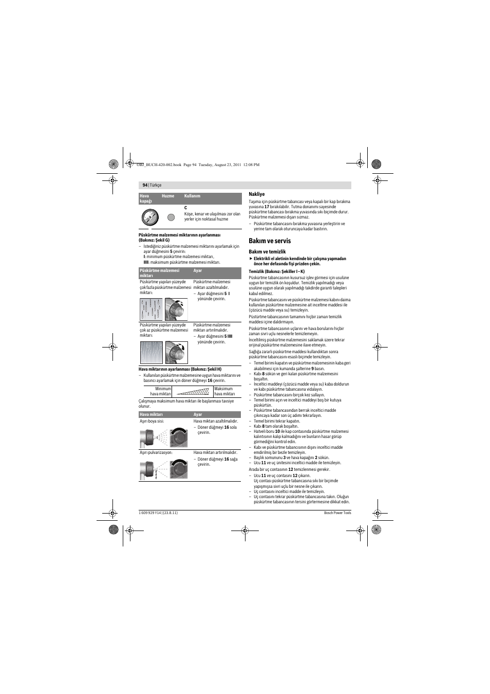 Bak m ve servis | Bosch PFS 105 E User Manual | Page 94 / 193