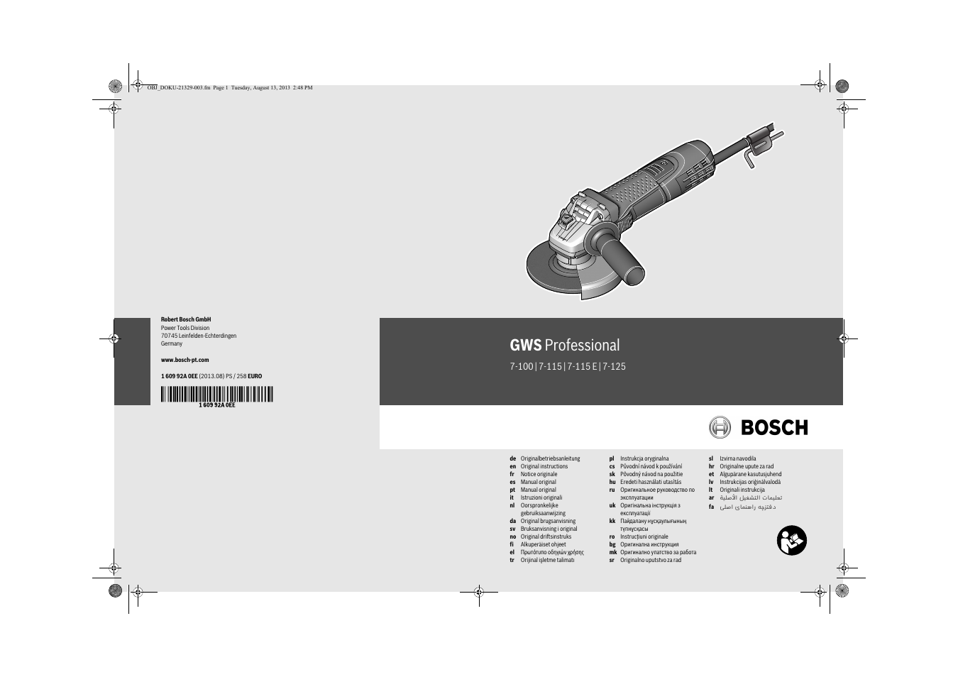 Bosch GWS 7-125 Professional User Manual | 257 pages