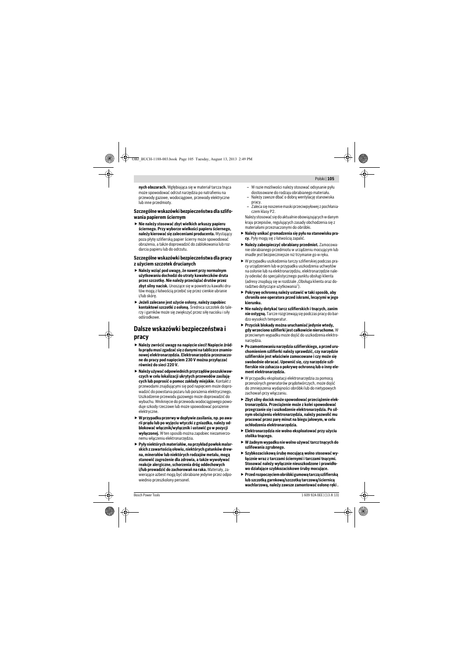 Dalsze wskazówki bezpieczeństwa i pracy | Bosch GWS 7-125 Professional User Manual | Page 105 / 257