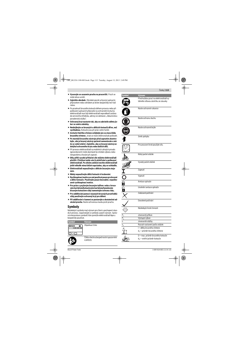 Symboly | Bosch GWS 7-125 Professional User Manual | Page 113 / 257