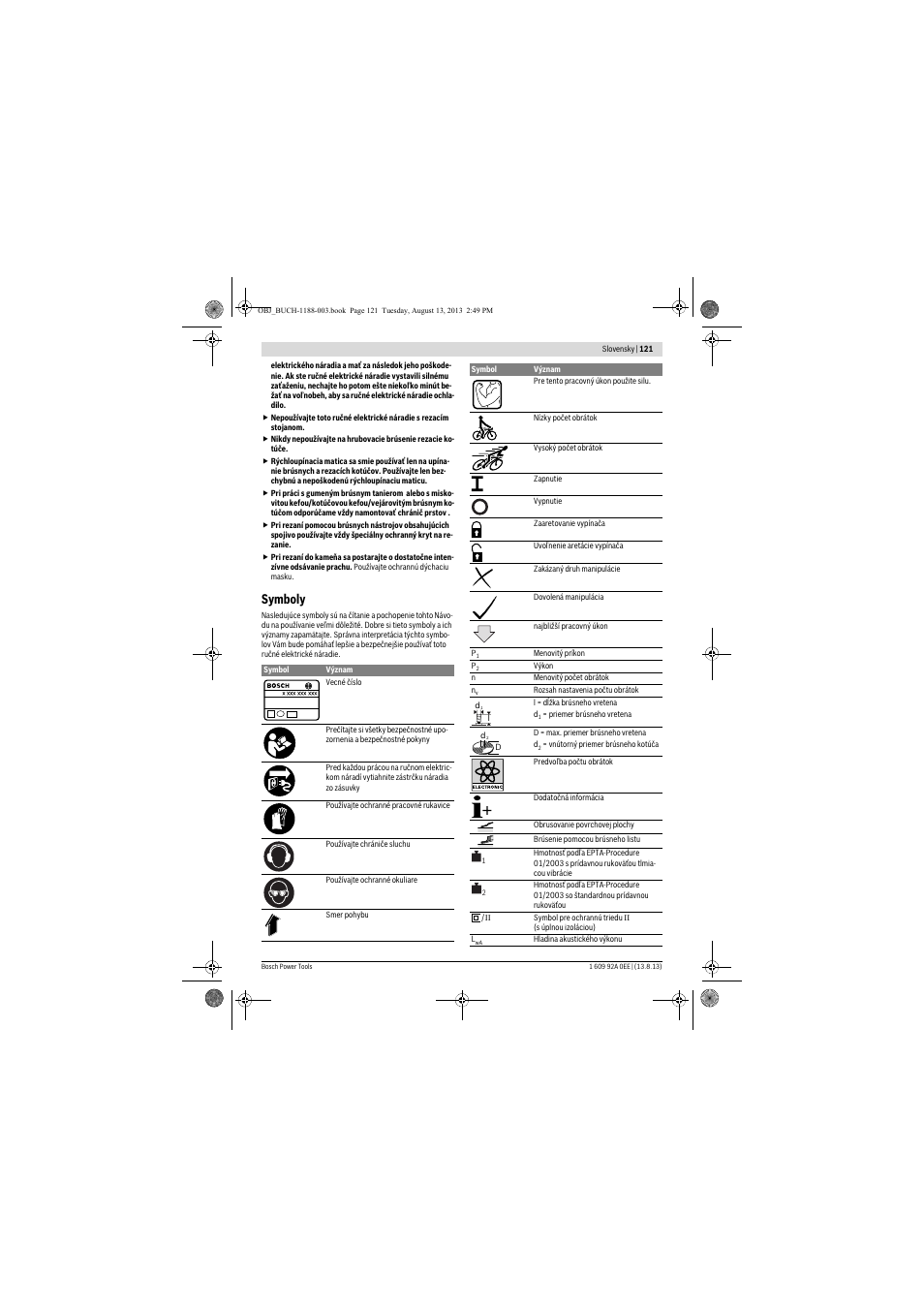 Symboly | Bosch GWS 7-125 Professional User Manual | Page 121 / 257