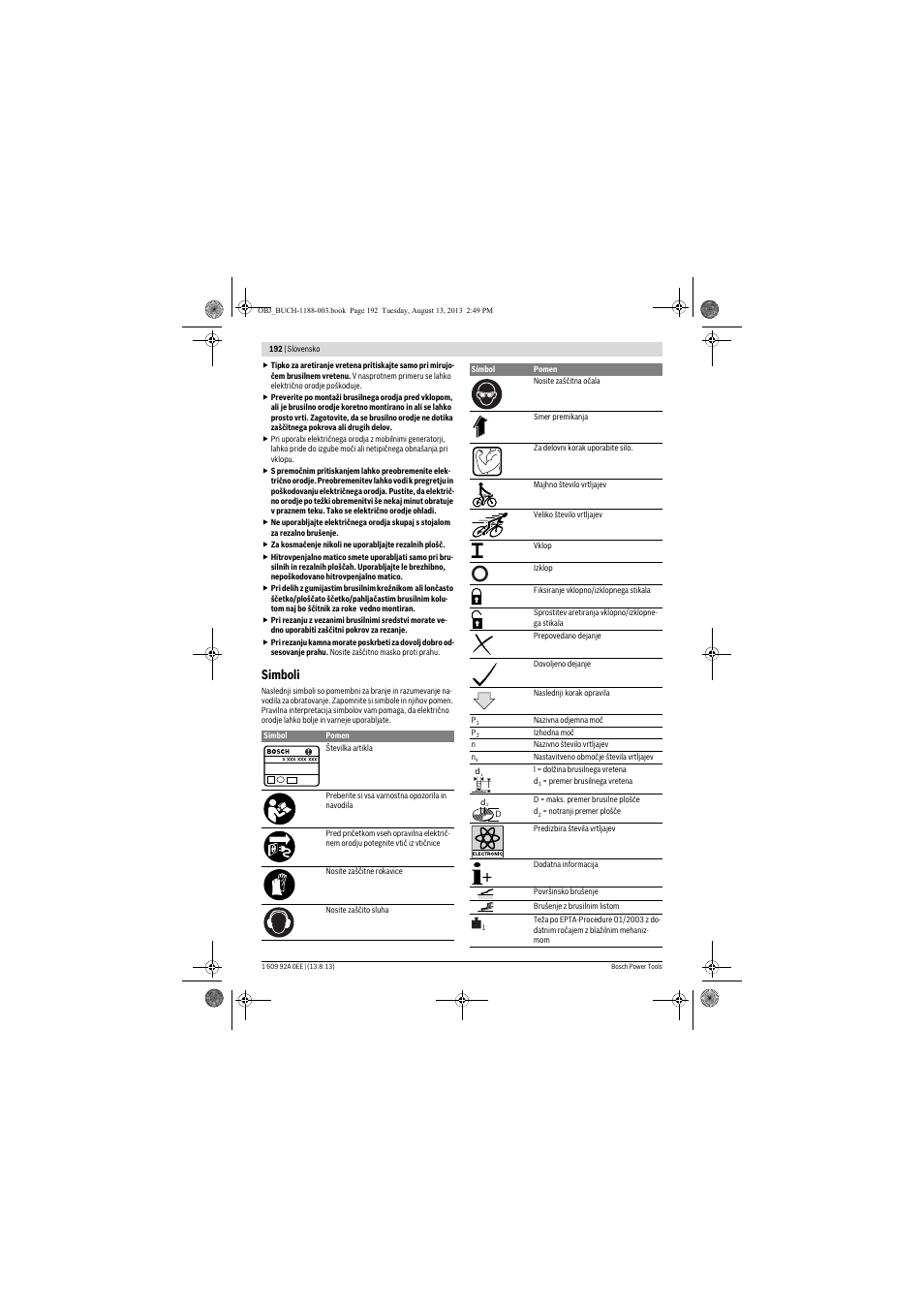 Simboli | Bosch GWS 7-125 Professional User Manual | Page 192 / 257