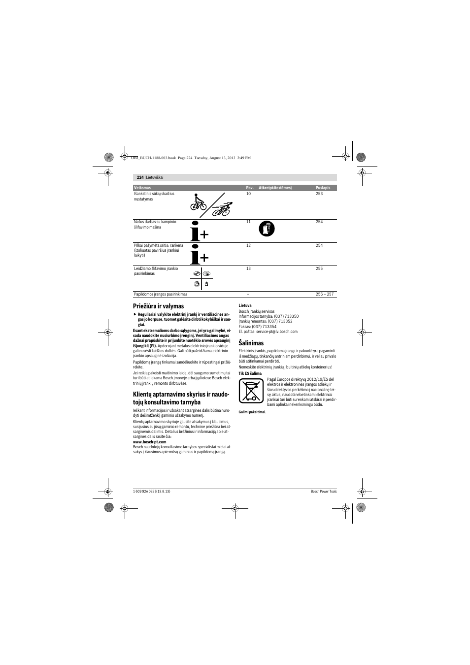 Priežiūra ir valymas, Šalinimas | Bosch GWS 7-125 Professional User Manual | Page 224 / 257