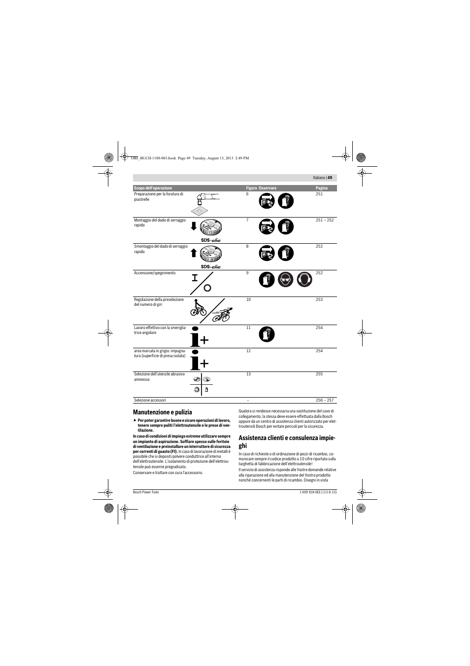 Manutenzione e pulizia, Assistenza clienti e consulenza impie- ghi | Bosch GWS 7-125 Professional User Manual | Page 49 / 257