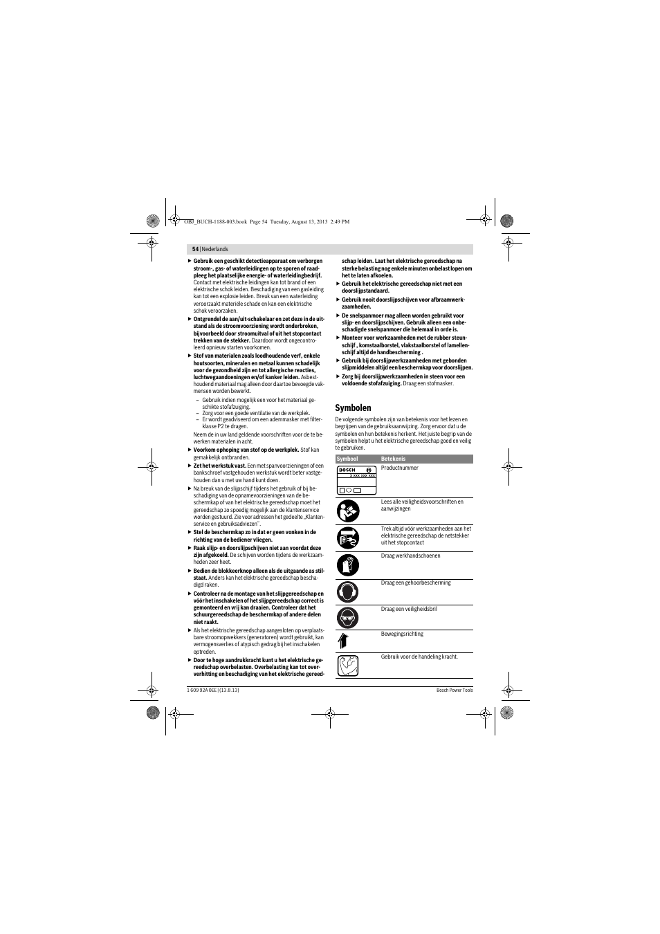 Symbolen | Bosch GWS 7-125 Professional User Manual | Page 54 / 257