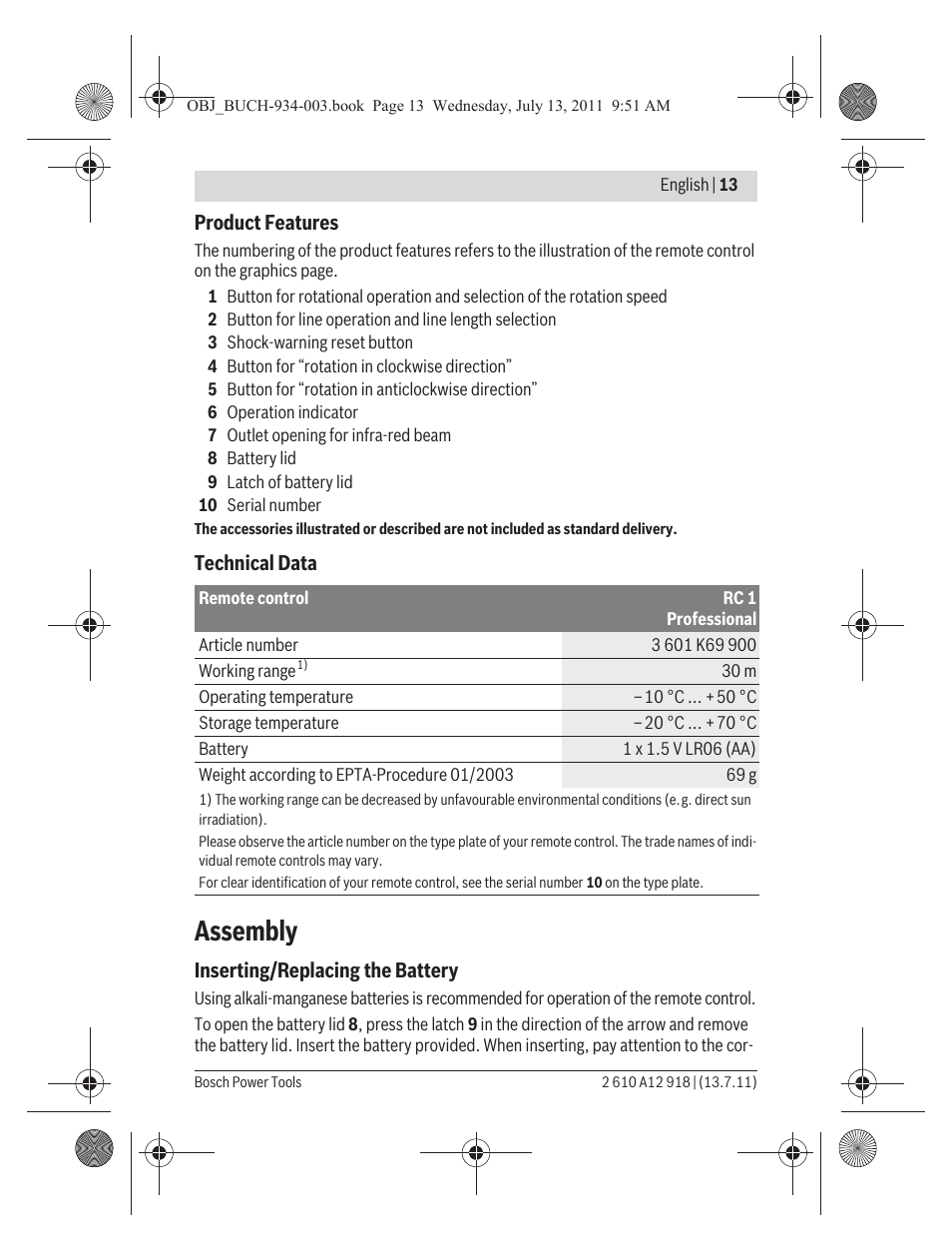 Assembly | Bosch RC 1 Professional User Manual | Page 13 / 188