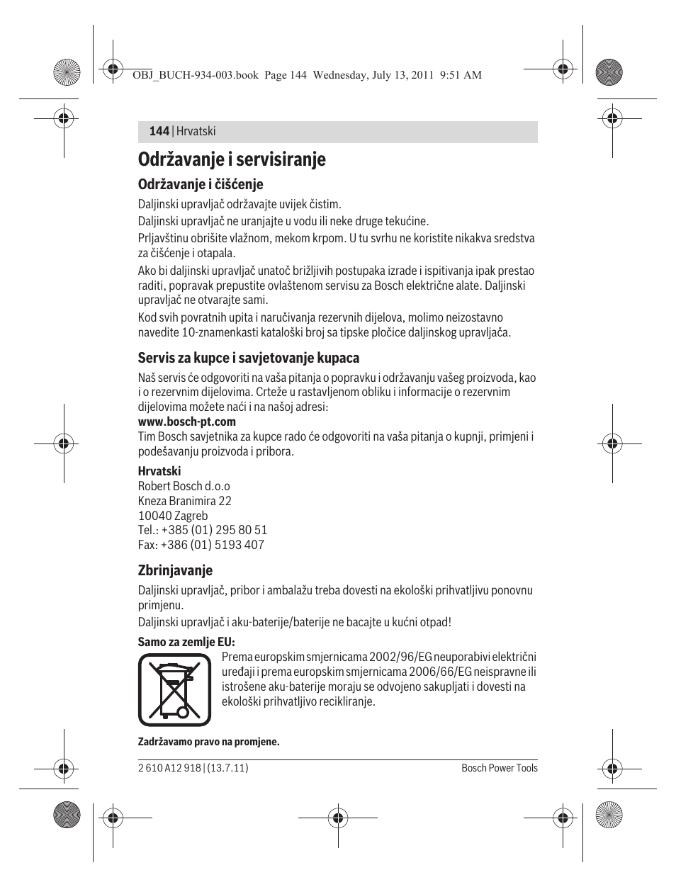 Održavanje i servisiranje | Bosch RC 1 Professional User Manual | Page 144 / 188