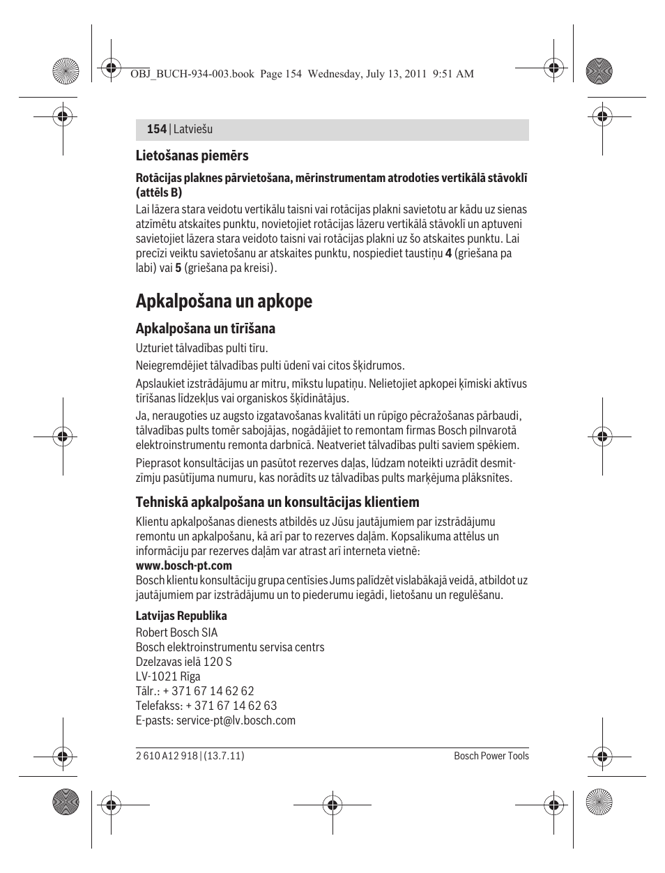 Apkalpošana un apkope | Bosch RC 1 Professional User Manual | Page 154 / 188