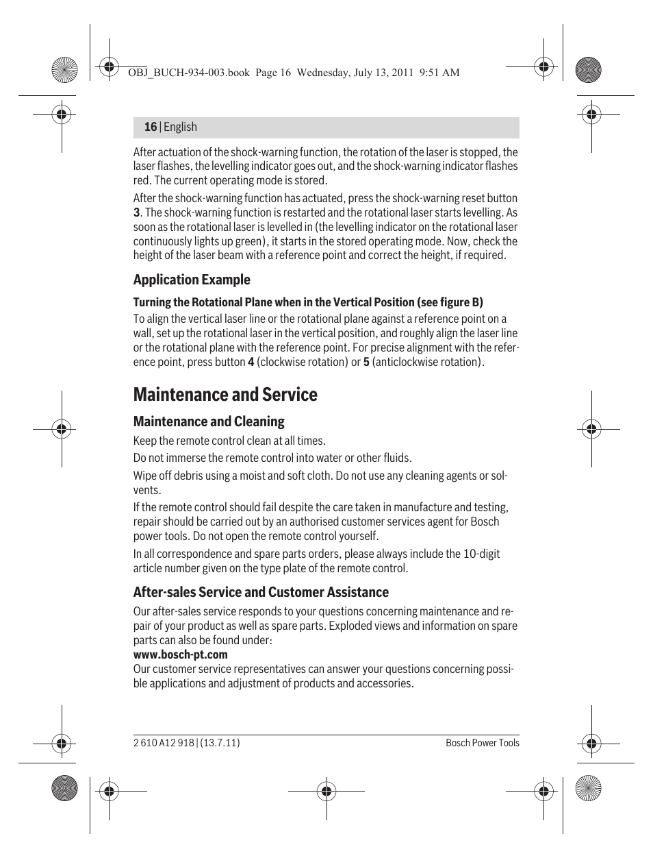 Maintenance and service | Bosch RC 1 Professional User Manual | Page 16 / 188