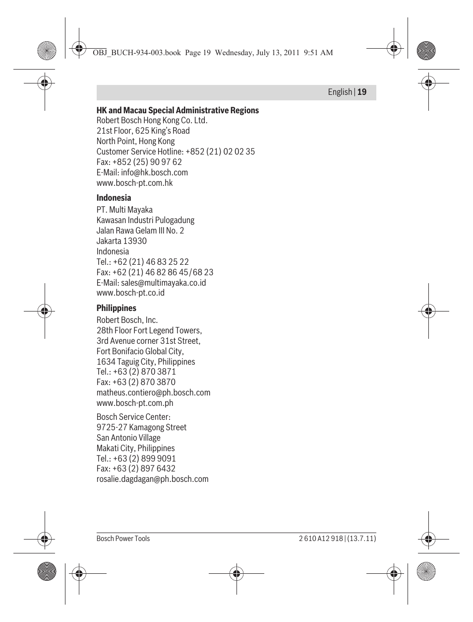 Bosch RC 1 Professional User Manual | Page 19 / 188