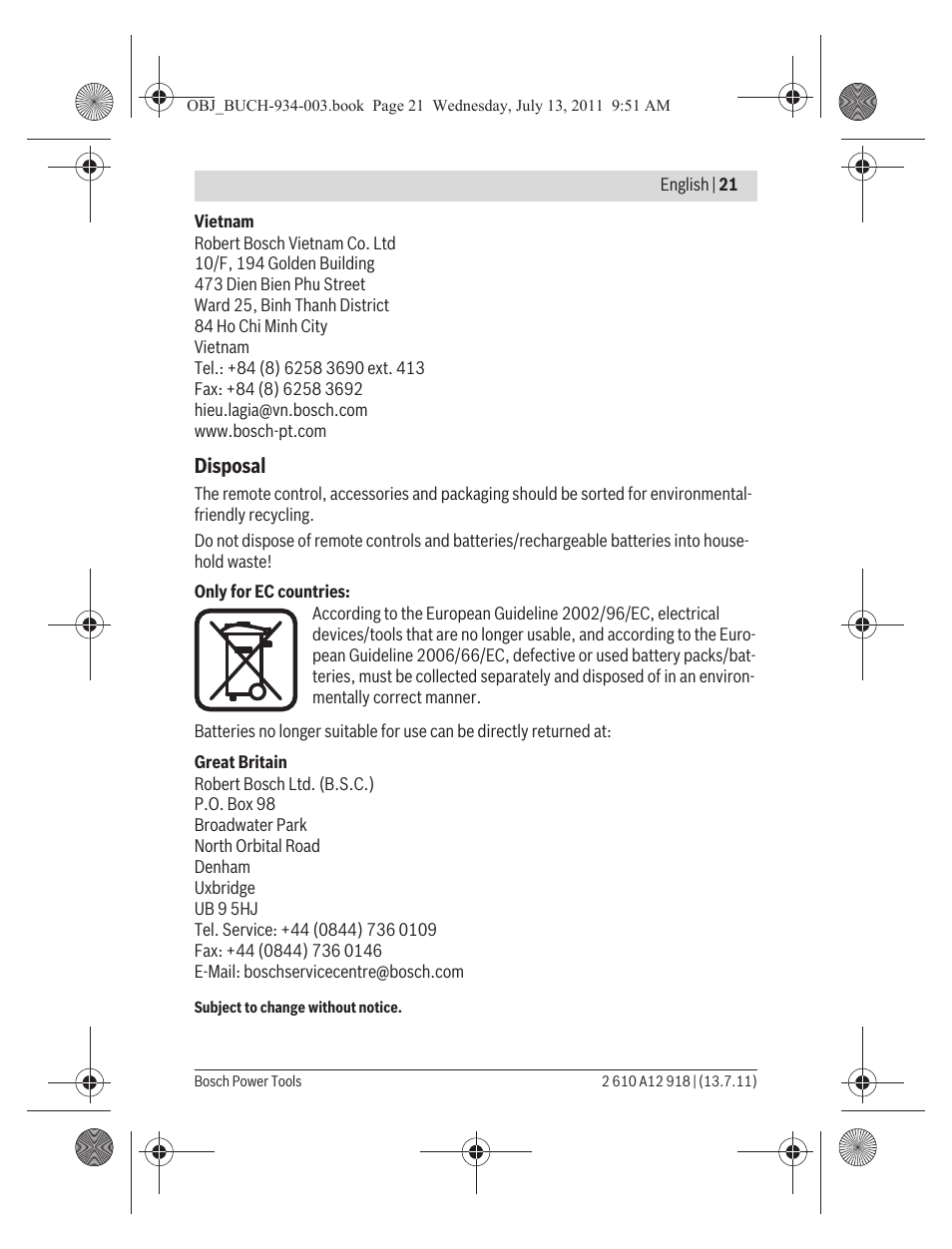 Bosch RC 1 Professional User Manual | Page 21 / 188