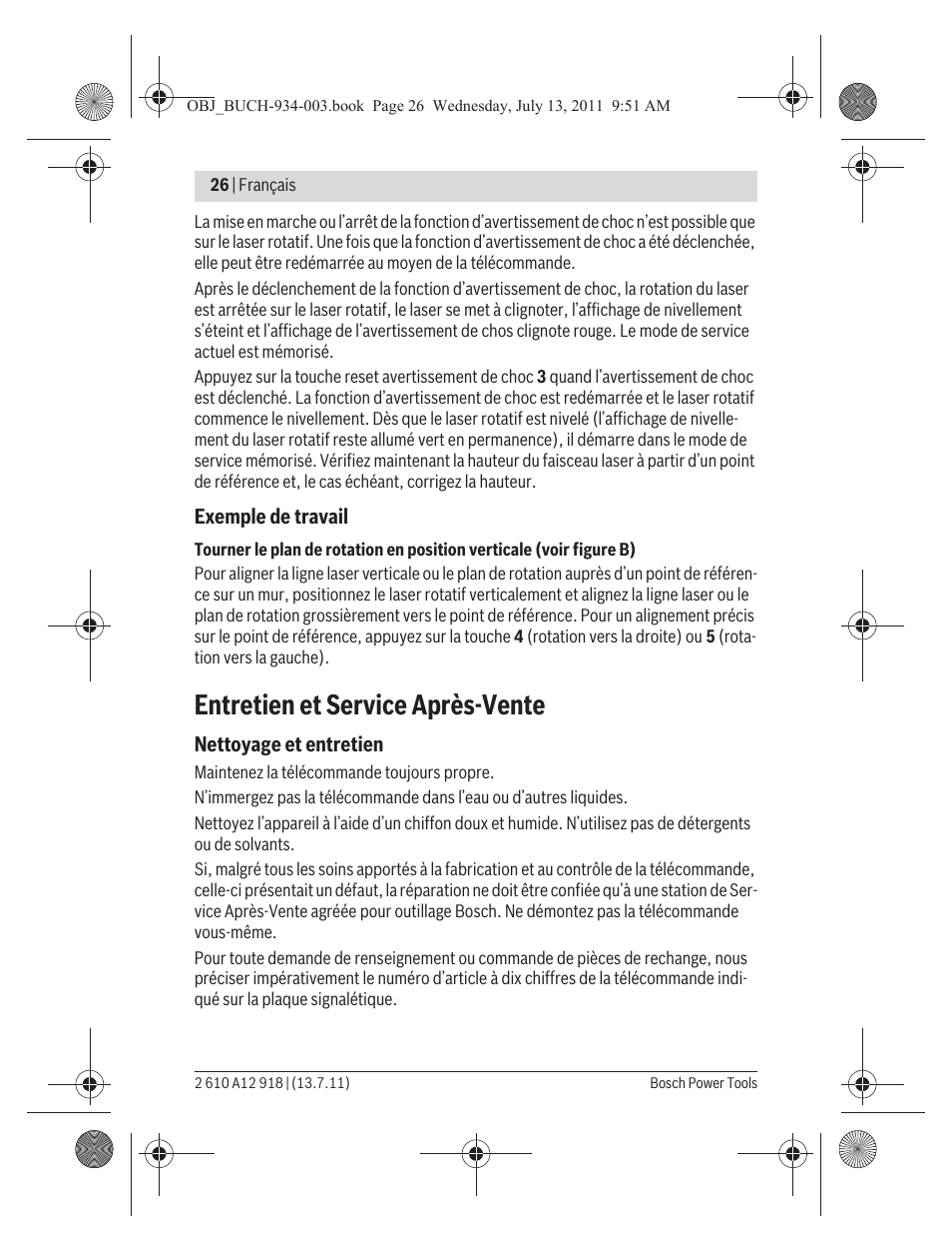 Entretien et service après-vente | Bosch RC 1 Professional User Manual | Page 26 / 188