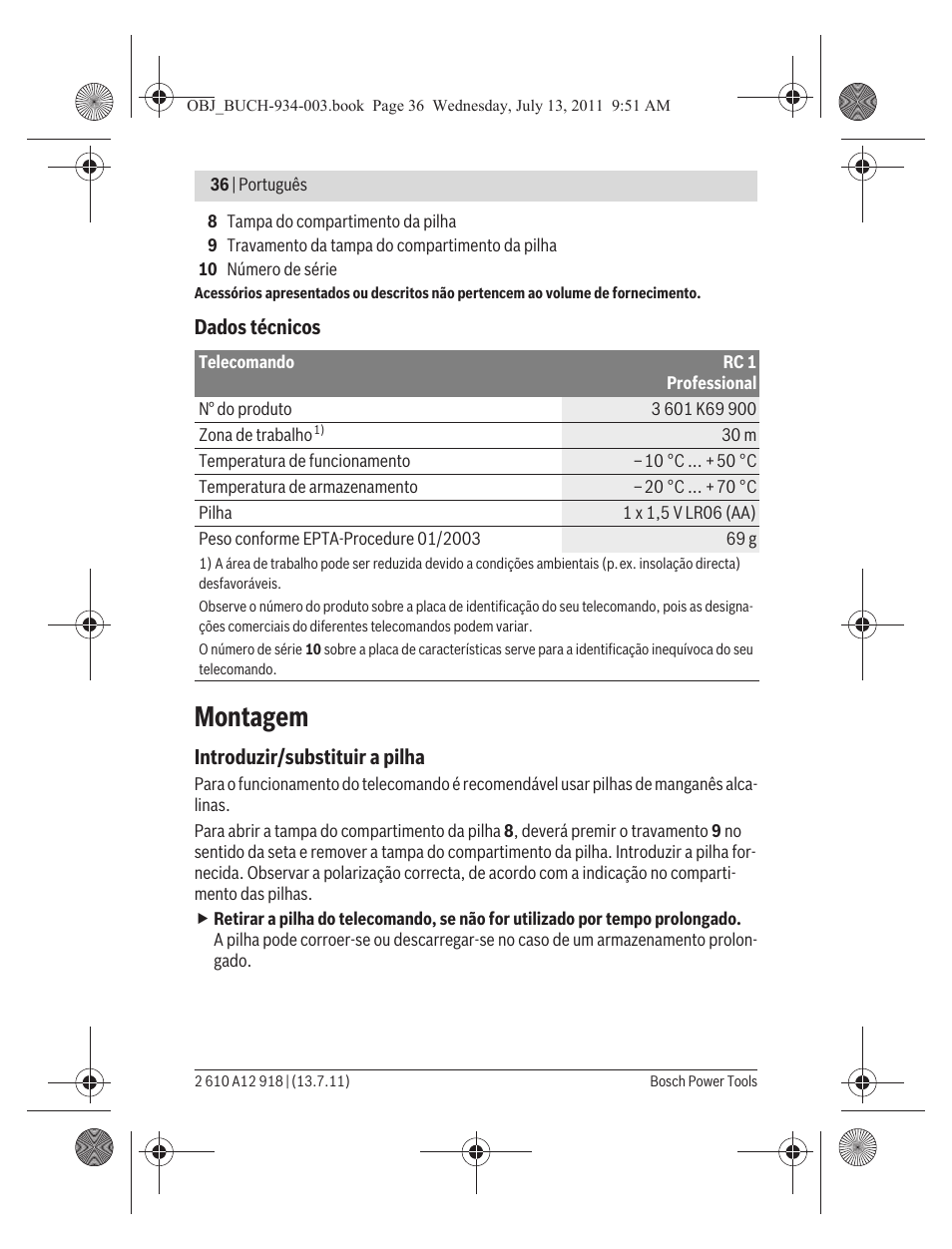 Montagem | Bosch RC 1 Professional User Manual | Page 36 / 188