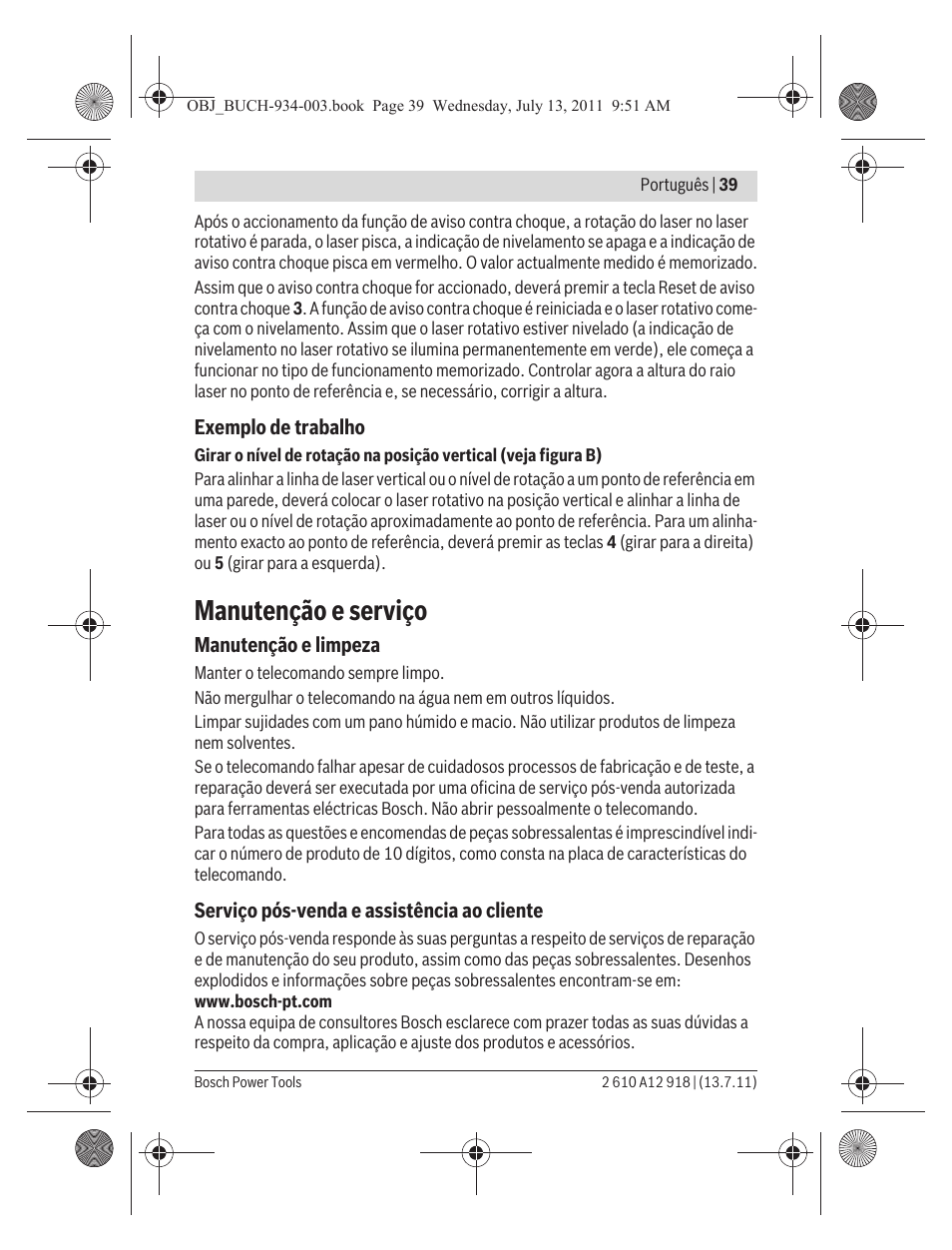 Manutenção e serviço | Bosch RC 1 Professional User Manual | Page 39 / 188