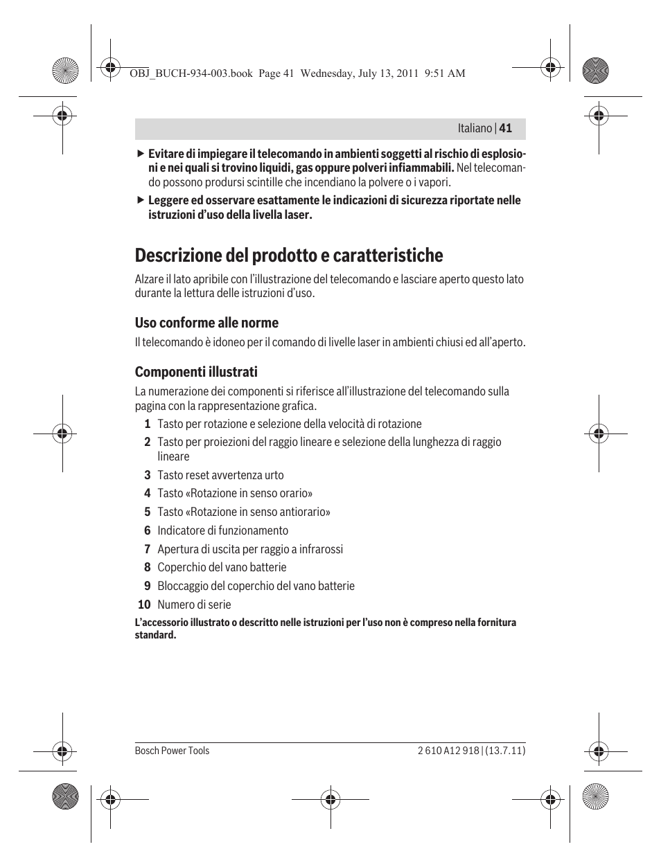 Descrizione del prodotto e caratteristiche | Bosch RC 1 Professional User Manual | Page 41 / 188