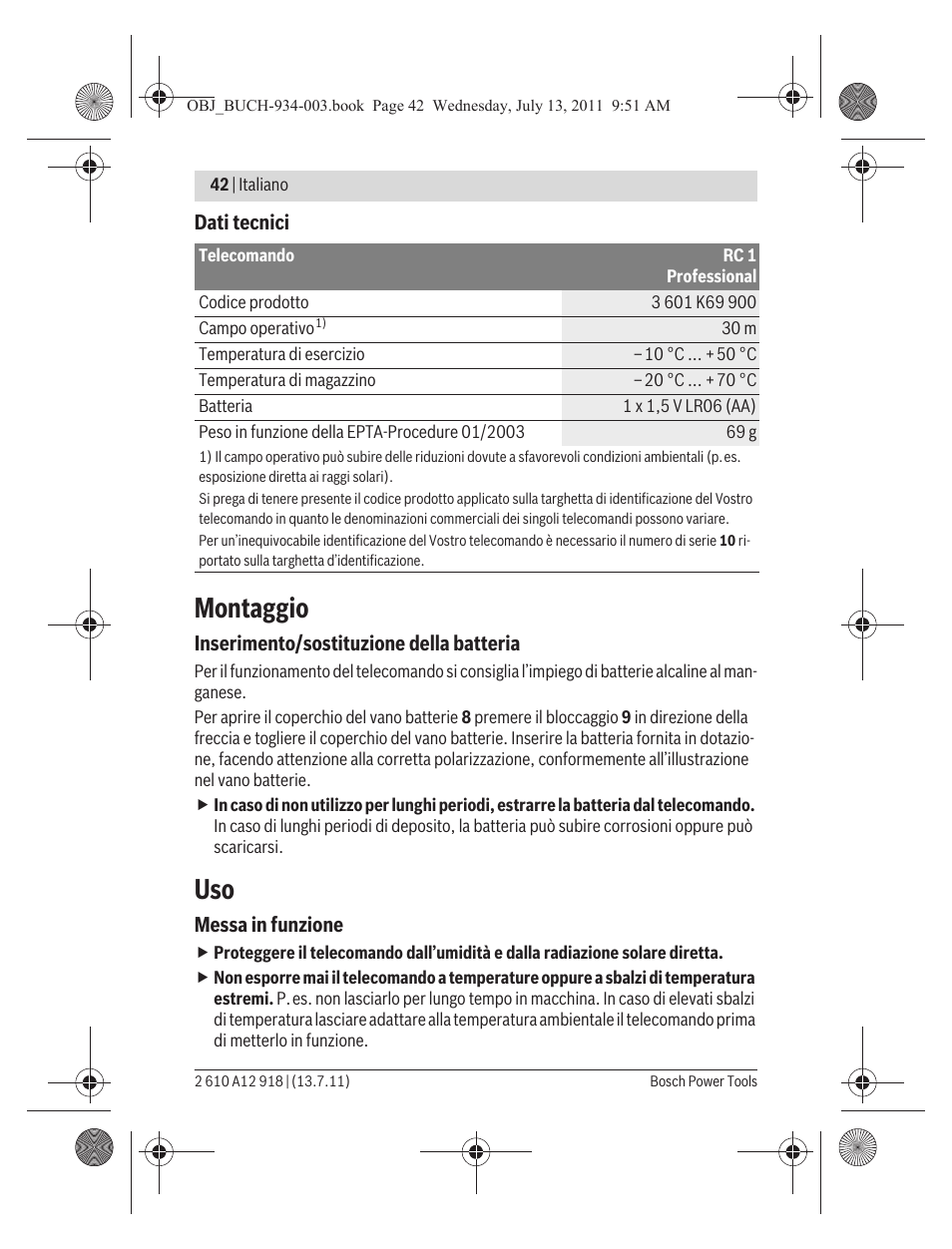 Montaggio | Bosch RC 1 Professional User Manual | Page 42 / 188