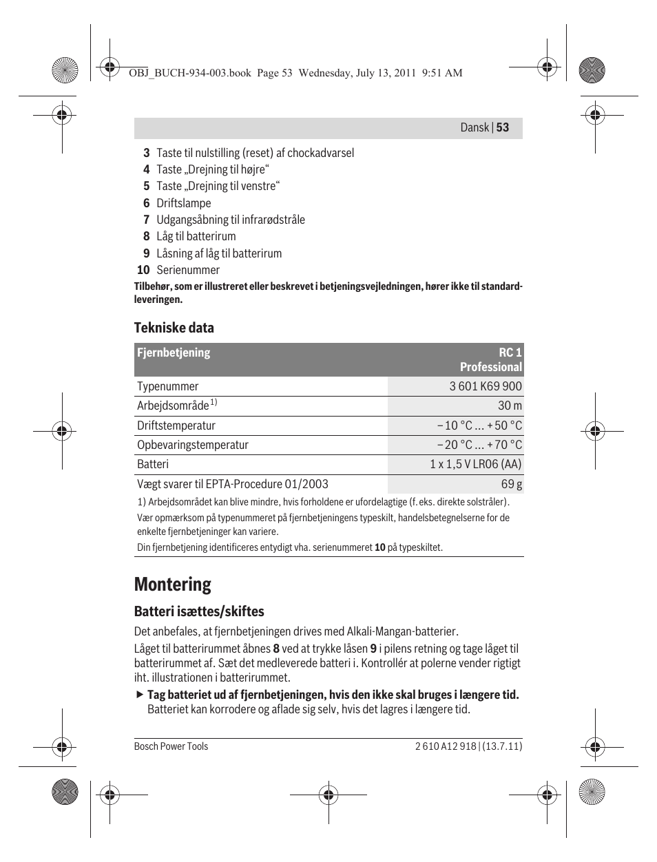 Montering | Bosch RC 1 Professional User Manual | Page 53 / 188