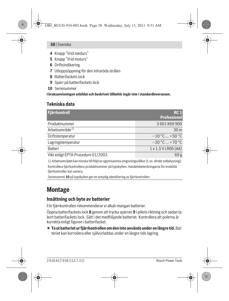 Montage | Bosch RC 1 Professional User Manual | Page 58 / 188