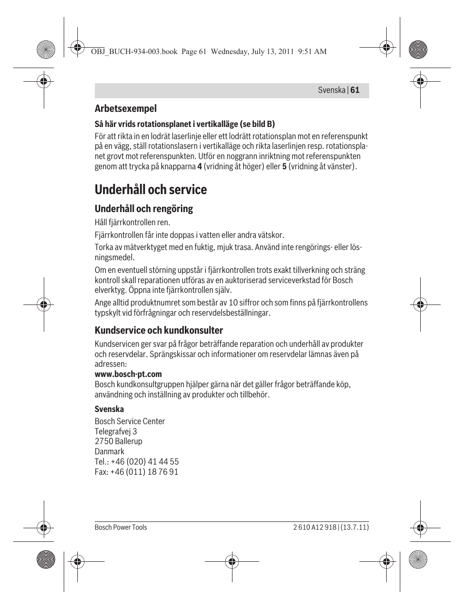 Underhåll och service | Bosch RC 1 Professional User Manual | Page 61 / 188