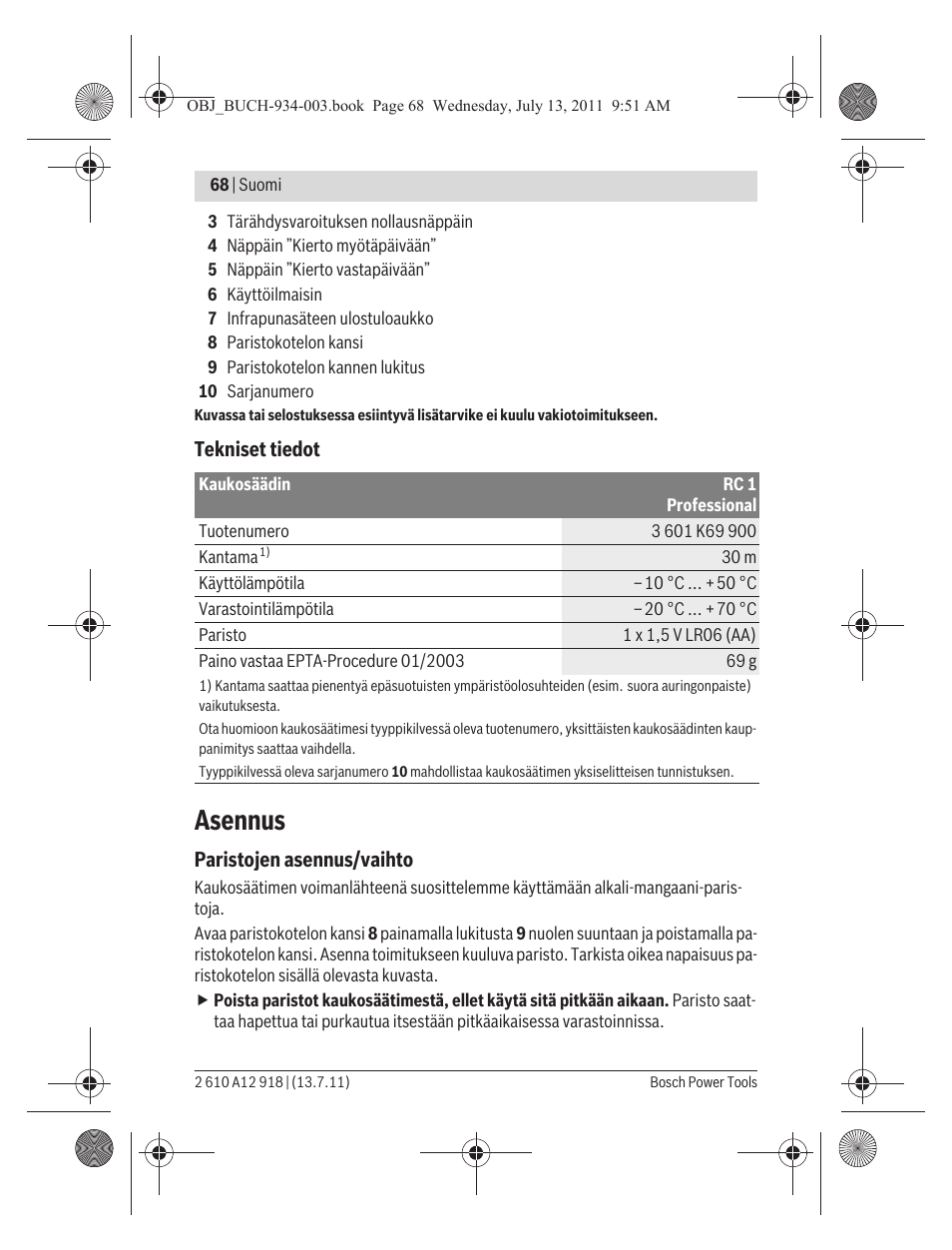 Asennus | Bosch RC 1 Professional User Manual | Page 68 / 188