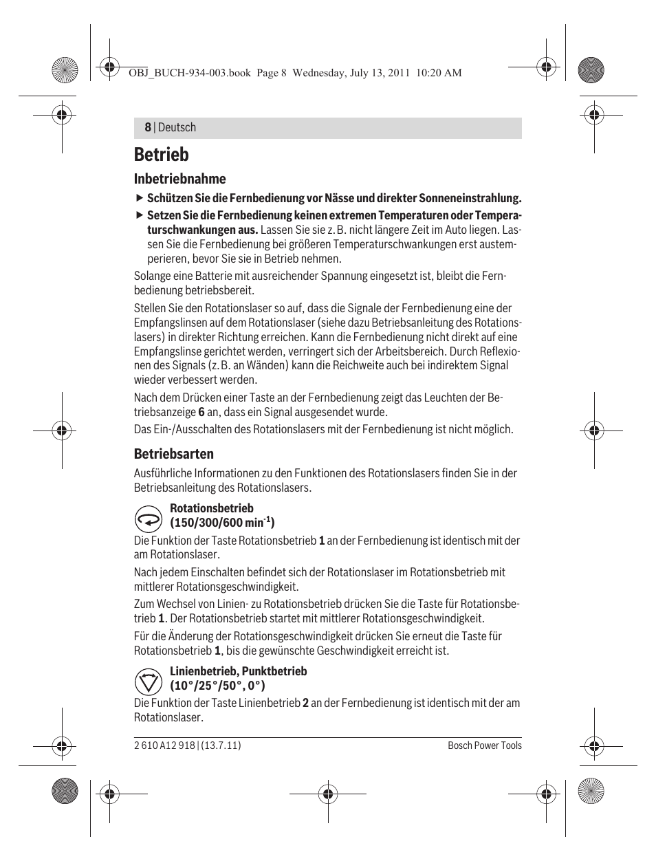 Betrieb | Bosch RC 1 Professional User Manual | Page 8 / 188