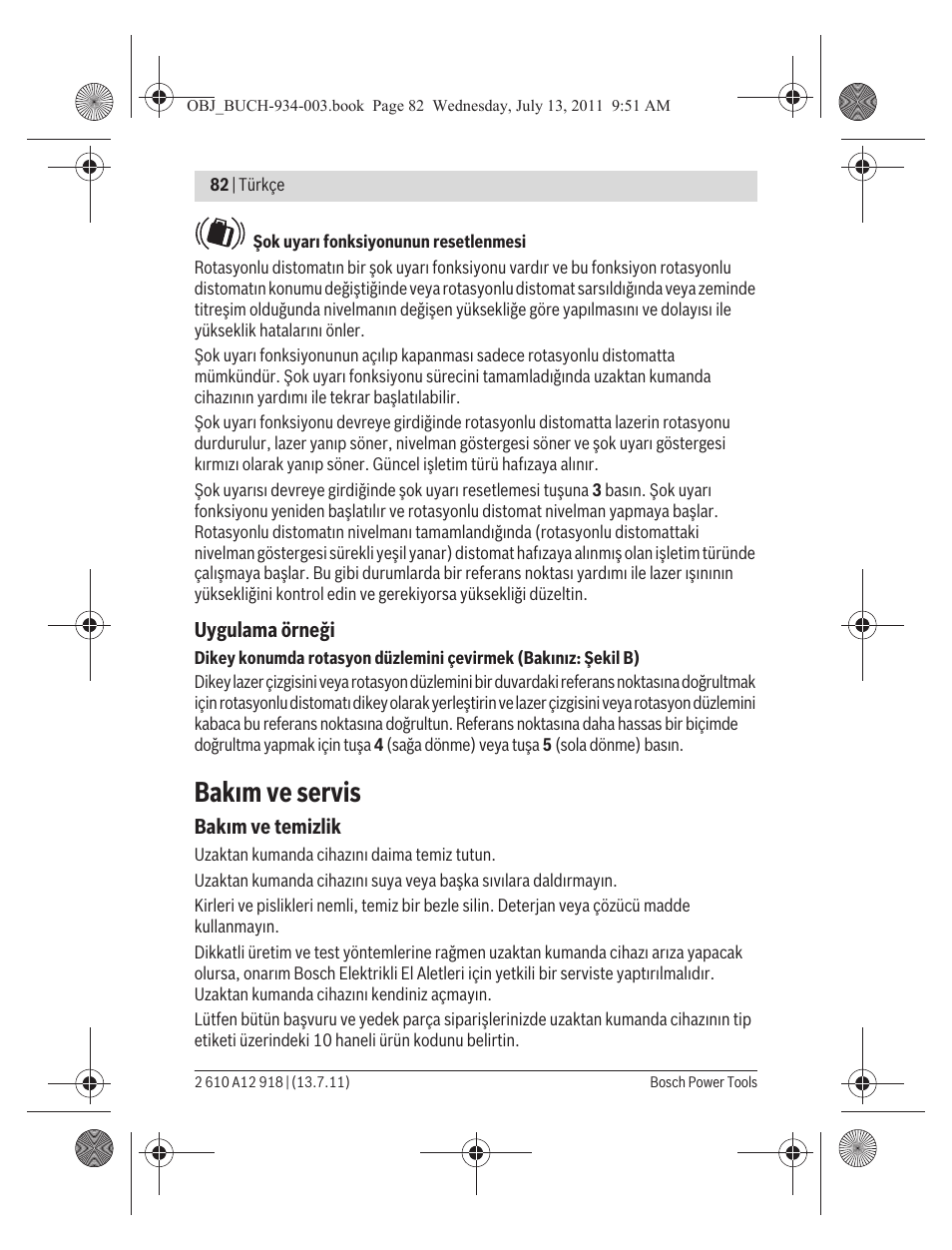 Bak m ve servis | Bosch RC 1 Professional User Manual | Page 82 / 188