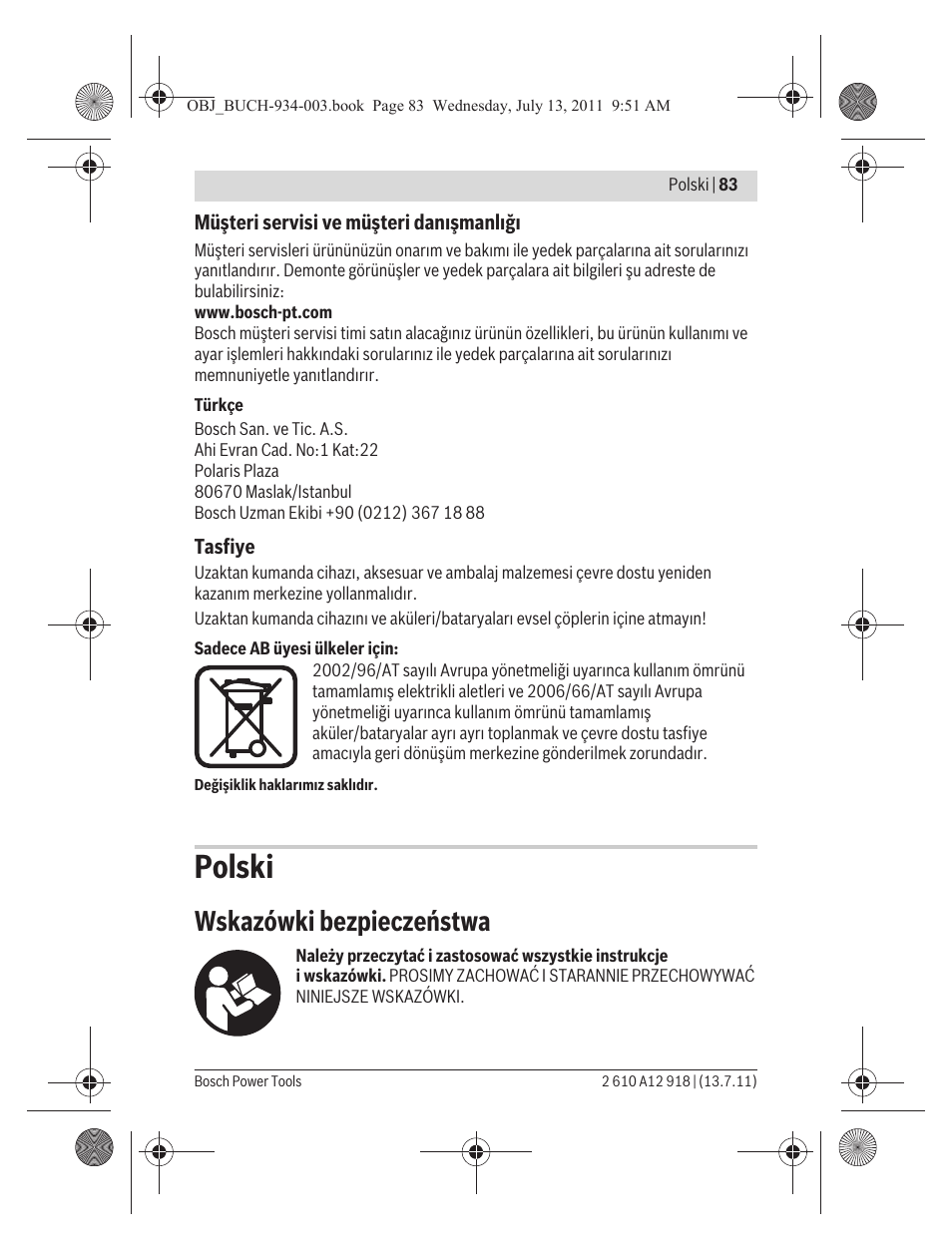 Polski, Wskazówki bezpieczeństwa | Bosch RC 1 Professional User Manual | Page 83 / 188