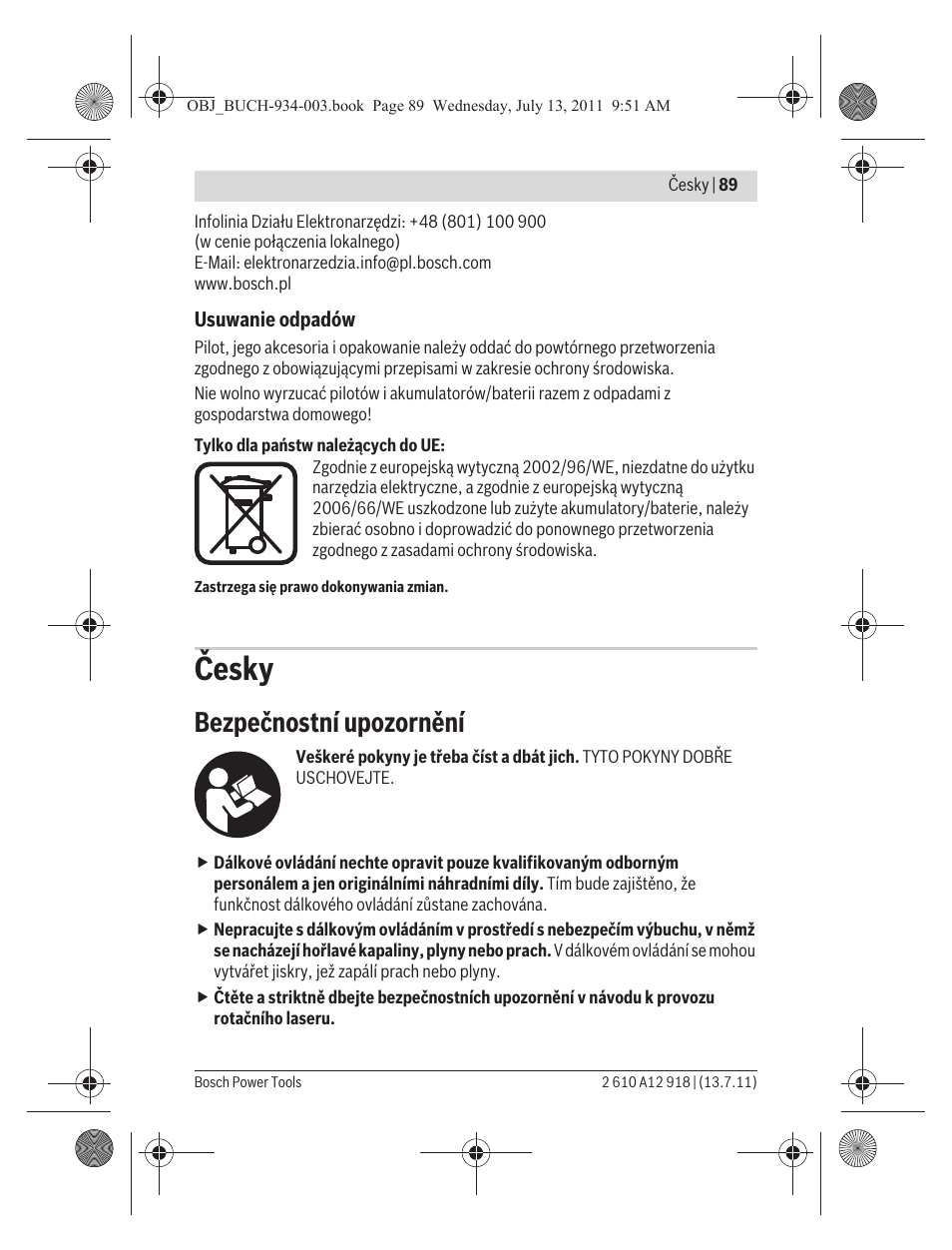 Česky, Bezpečnostní upozornění | Bosch RC 1 Professional User Manual | Page 89 / 188