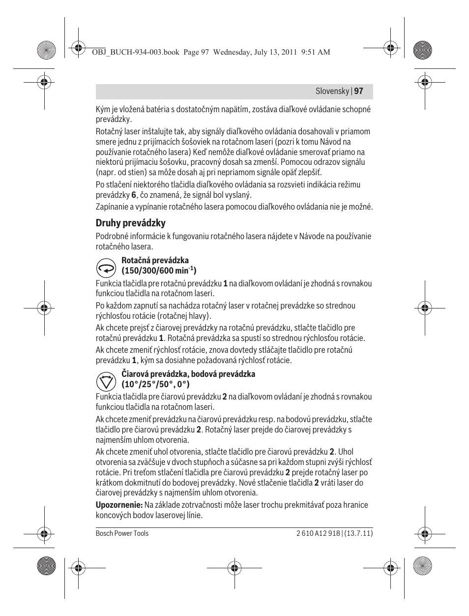Druhy prevádzky | Bosch RC 1 Professional User Manual | Page 97 / 188