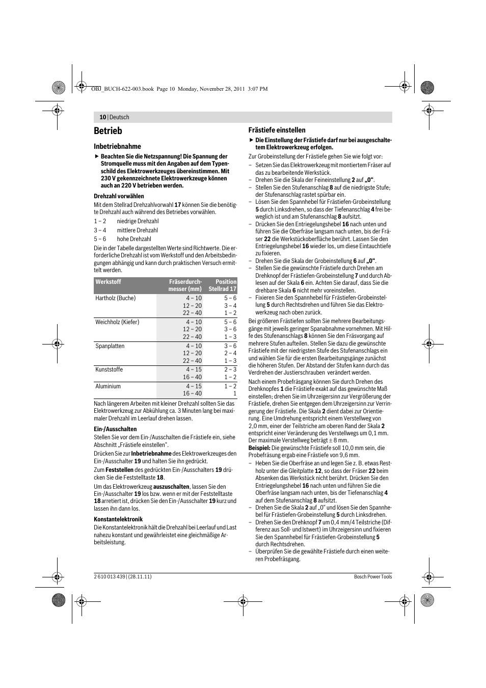 Betrieb | Bosch GOF 2000 CE Professional User Manual | Page 10 / 210
