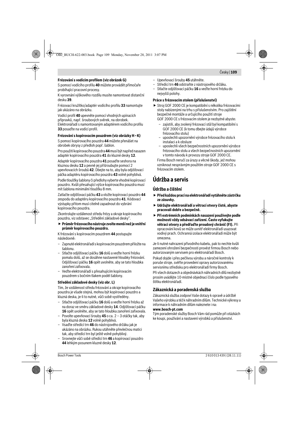 Údržba a servis | Bosch GOF 2000 CE Professional User Manual | Page 109 / 210