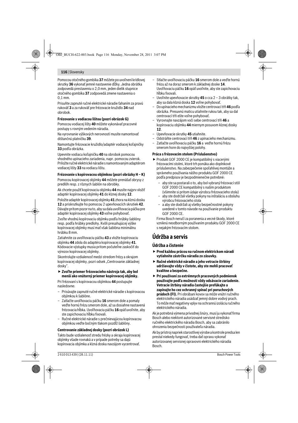 Údržba a servis | Bosch GOF 2000 CE Professional User Manual | Page 116 / 210