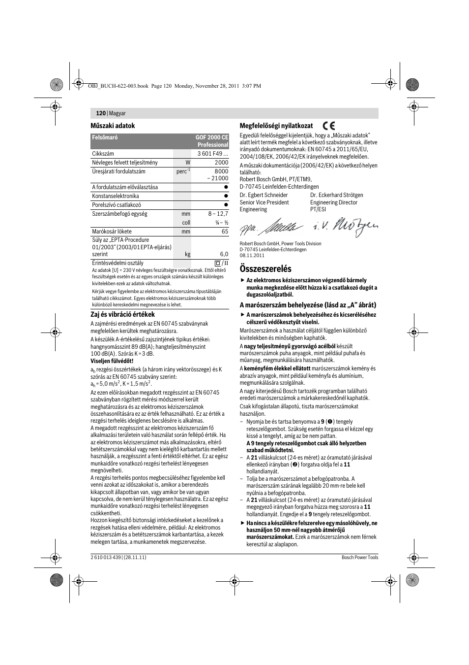 Összeszerelés | Bosch GOF 2000 CE Professional User Manual | Page 120 / 210