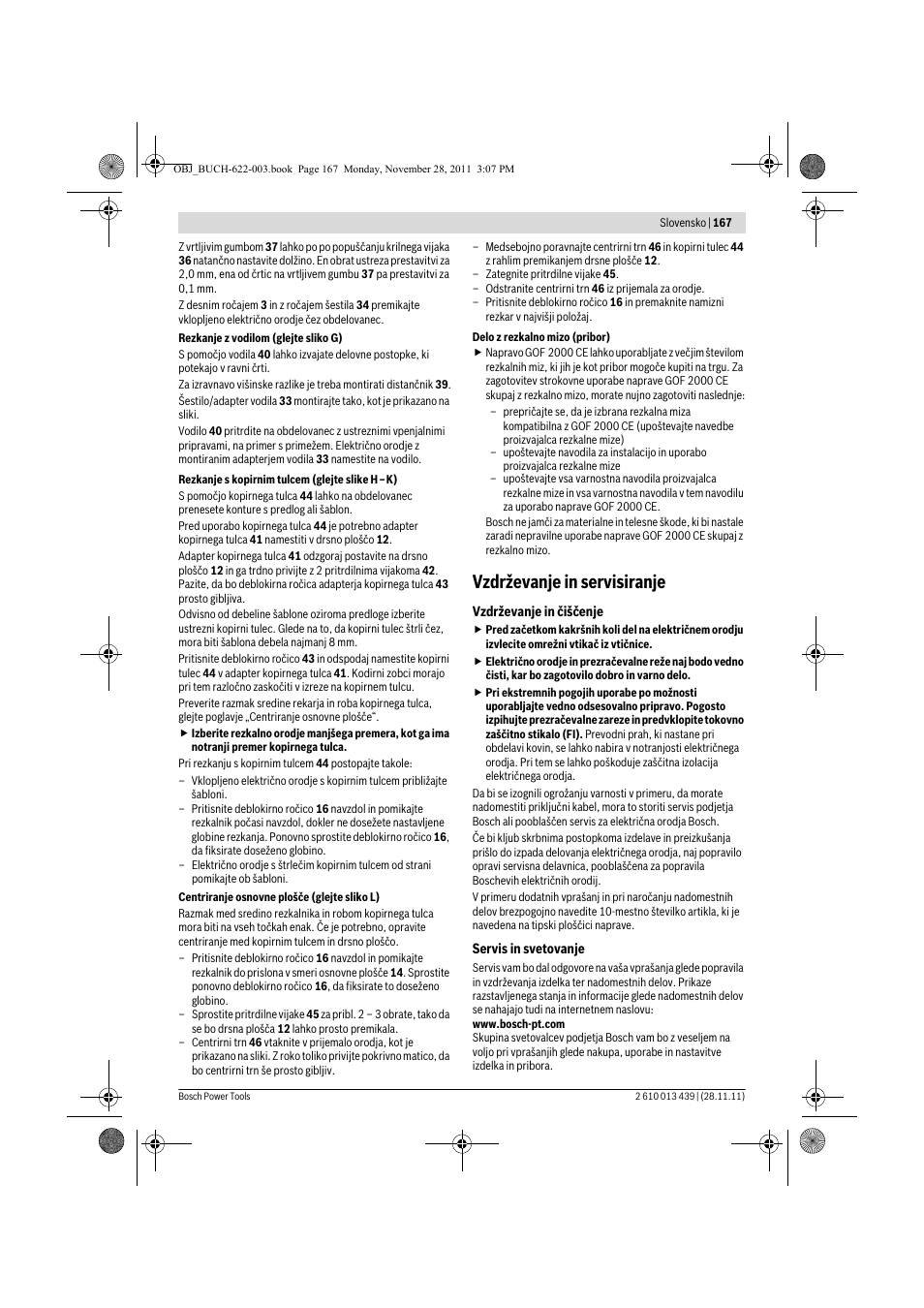 Vzdrževanje in servisiranje | Bosch GOF 2000 CE Professional User Manual | Page 167 / 210