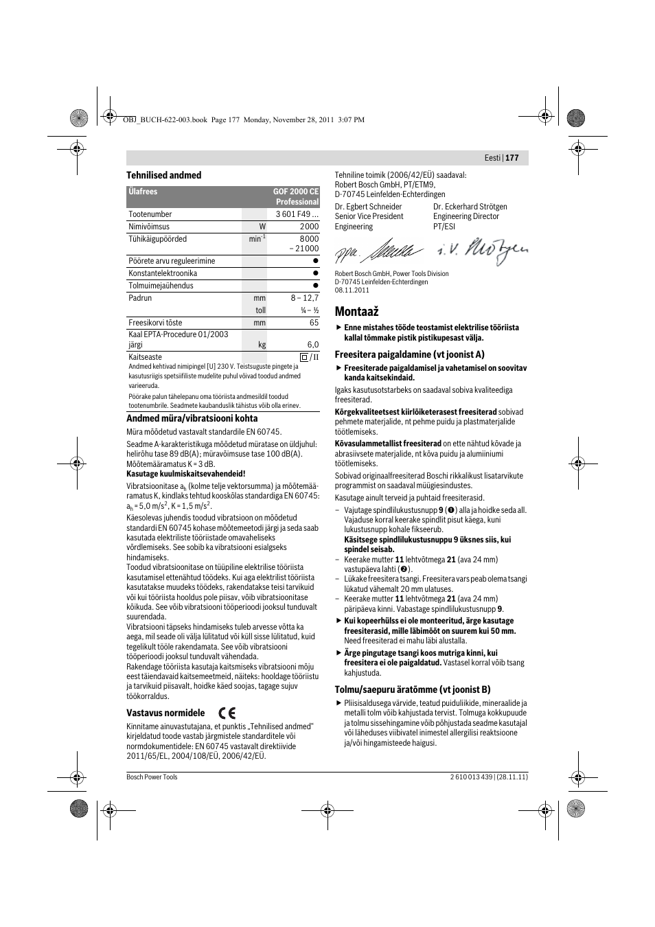 Montaaž | Bosch GOF 2000 CE Professional User Manual | Page 177 / 210