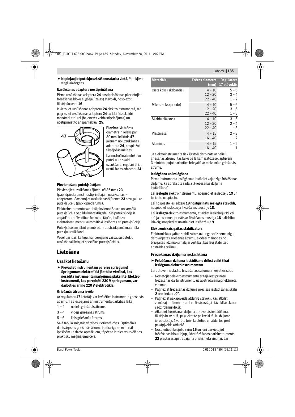 Lietošana | Bosch GOF 2000 CE Professional User Manual | Page 185 / 210