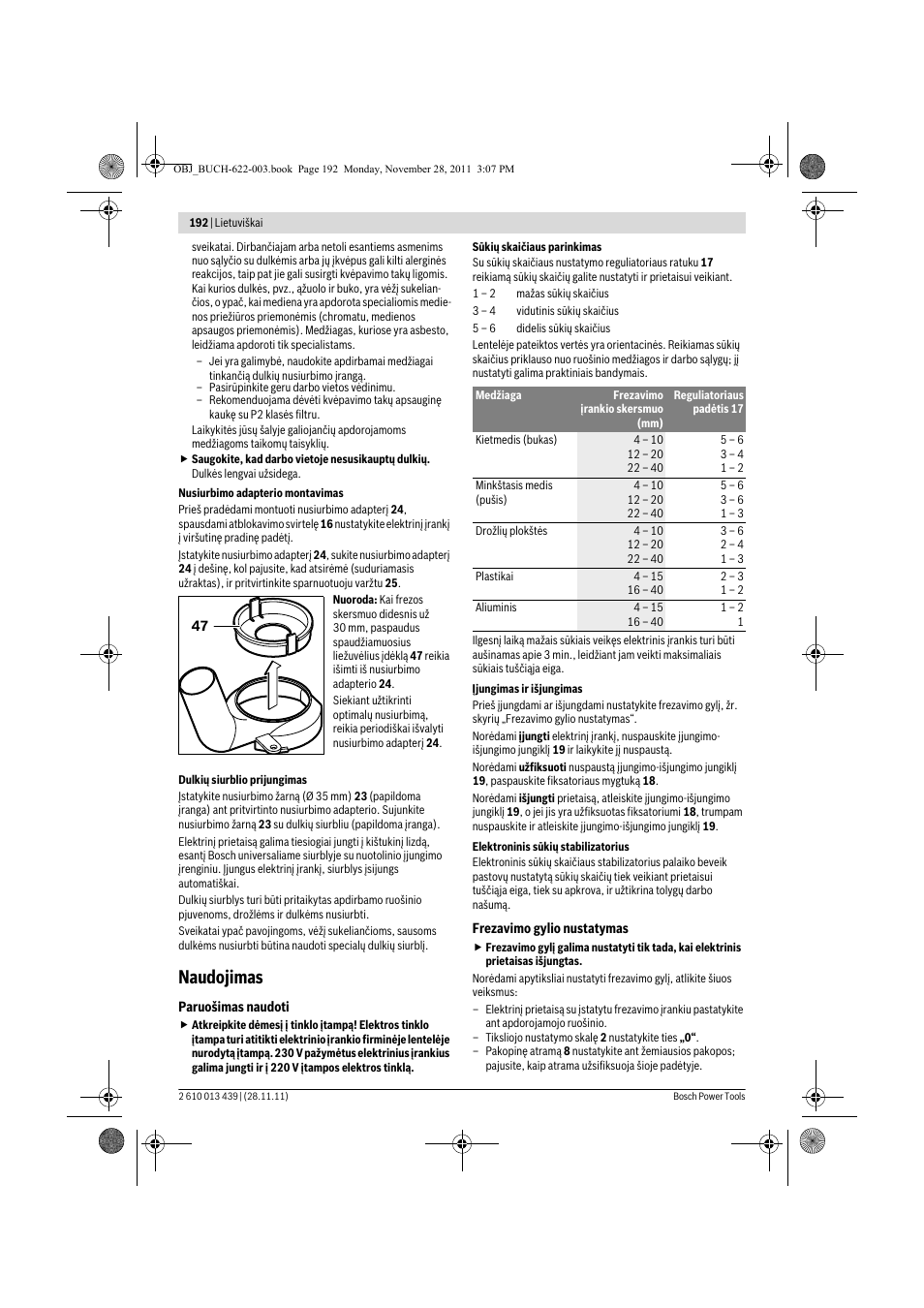 Naudojimas | Bosch GOF 2000 CE Professional User Manual | Page 192 / 210