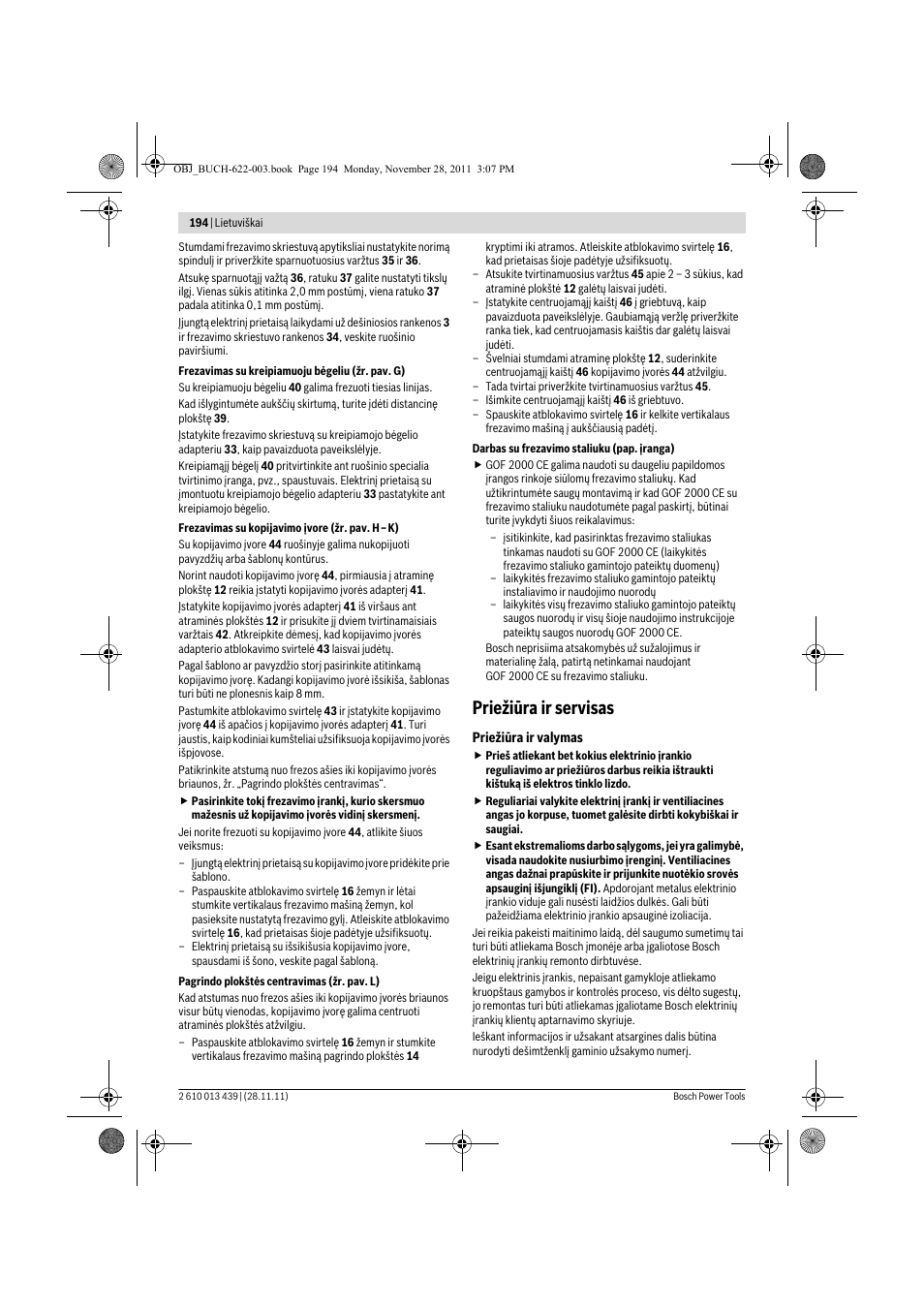 Priežiūra ir servisas | Bosch GOF 2000 CE Professional User Manual | Page 194 / 210