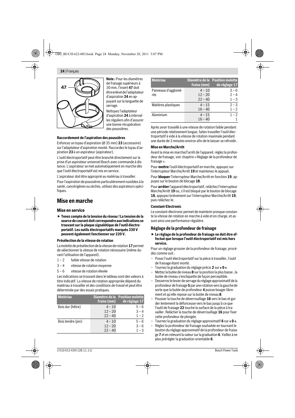 Mise en marche | Bosch GOF 2000 CE Professional User Manual | Page 24 / 210