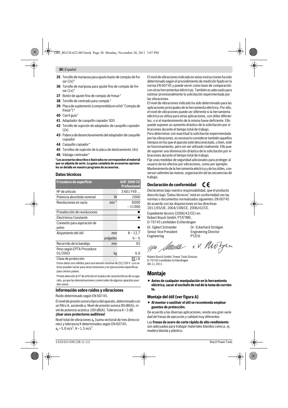 Montaje | Bosch GOF 2000 CE Professional User Manual | Page 30 / 210