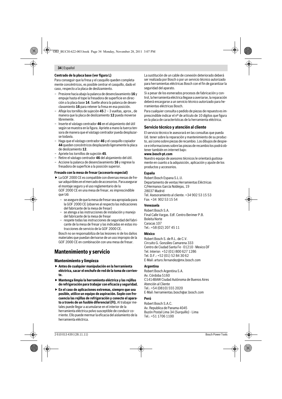 Mantenimiento y servicio | Bosch GOF 2000 CE Professional User Manual | Page 34 / 210