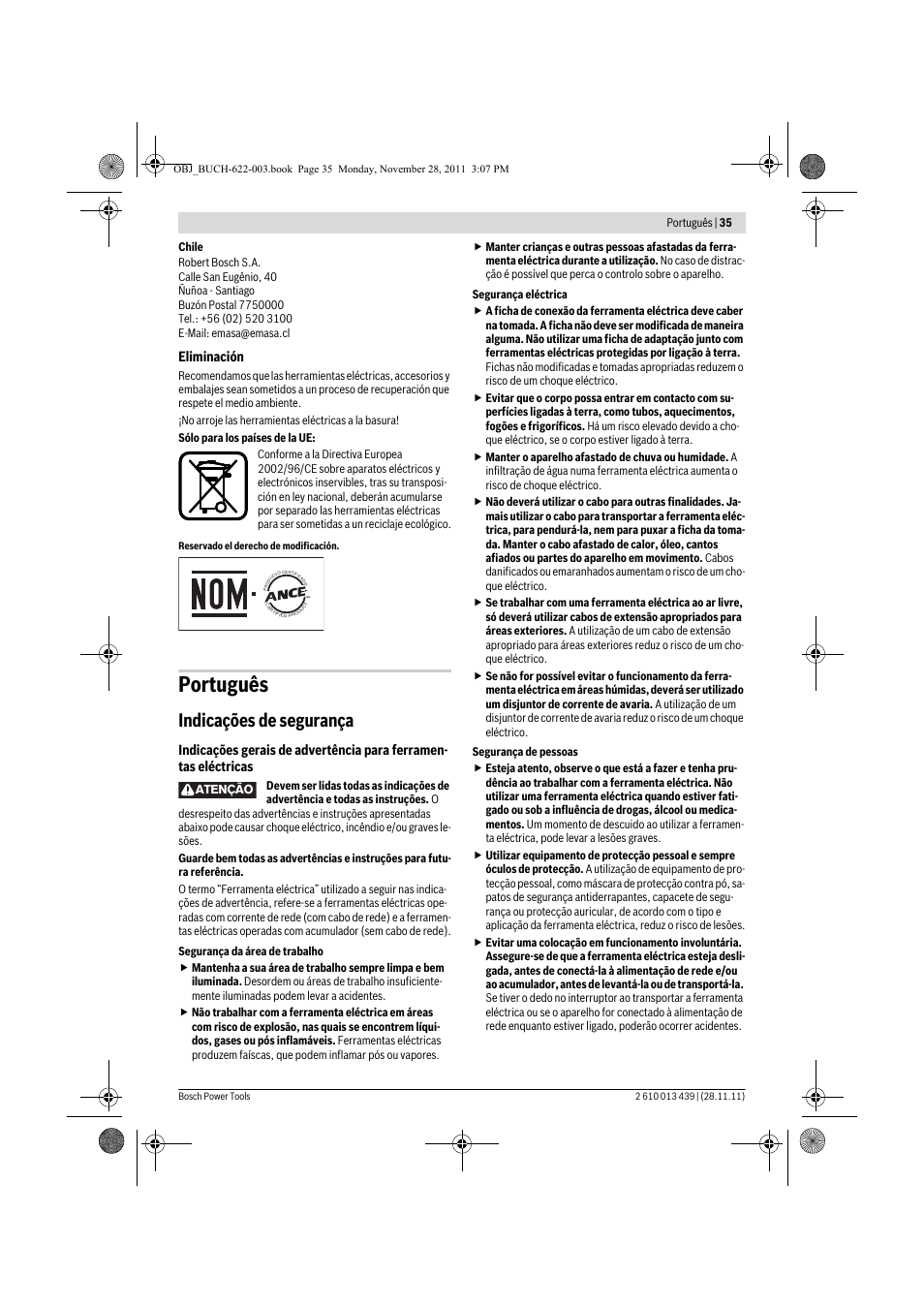 Português, Indicações de segurança | Bosch GOF 2000 CE Professional User Manual | Page 35 / 210