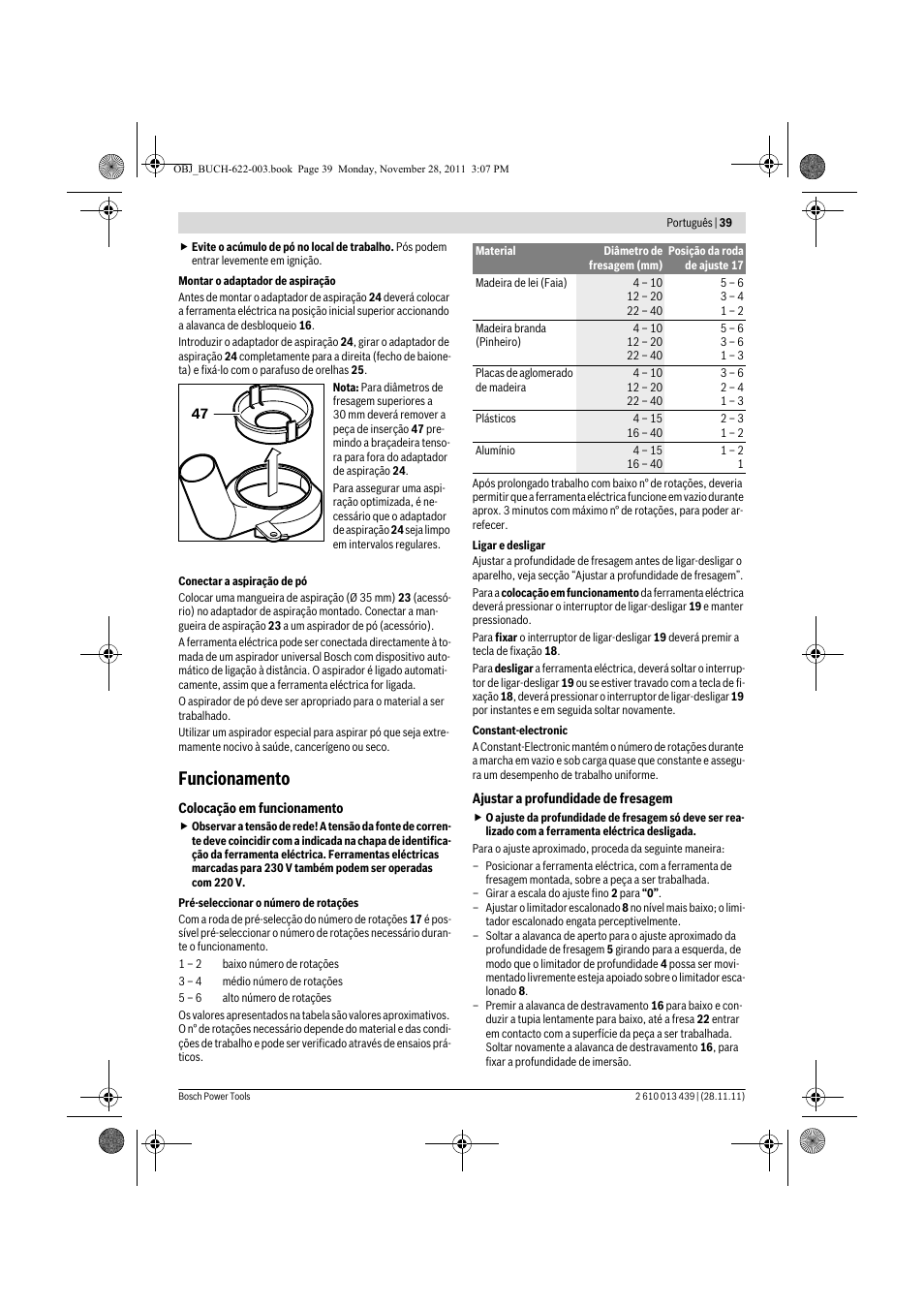 Funcionamento | Bosch GOF 2000 CE Professional User Manual | Page 39 / 210