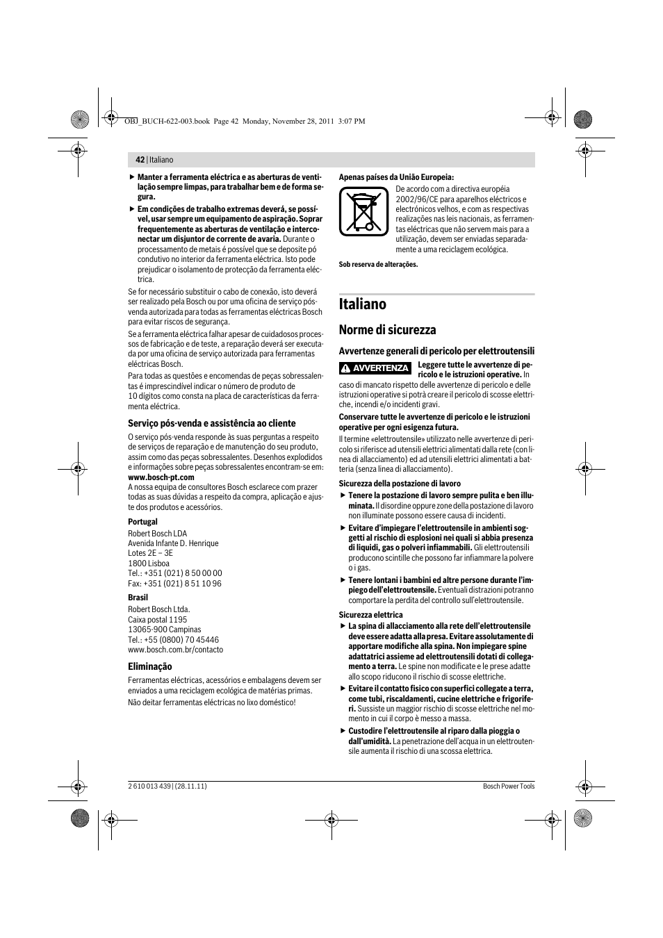 Italiano, Norme di sicurezza | Bosch GOF 2000 CE Professional User Manual | Page 42 / 210