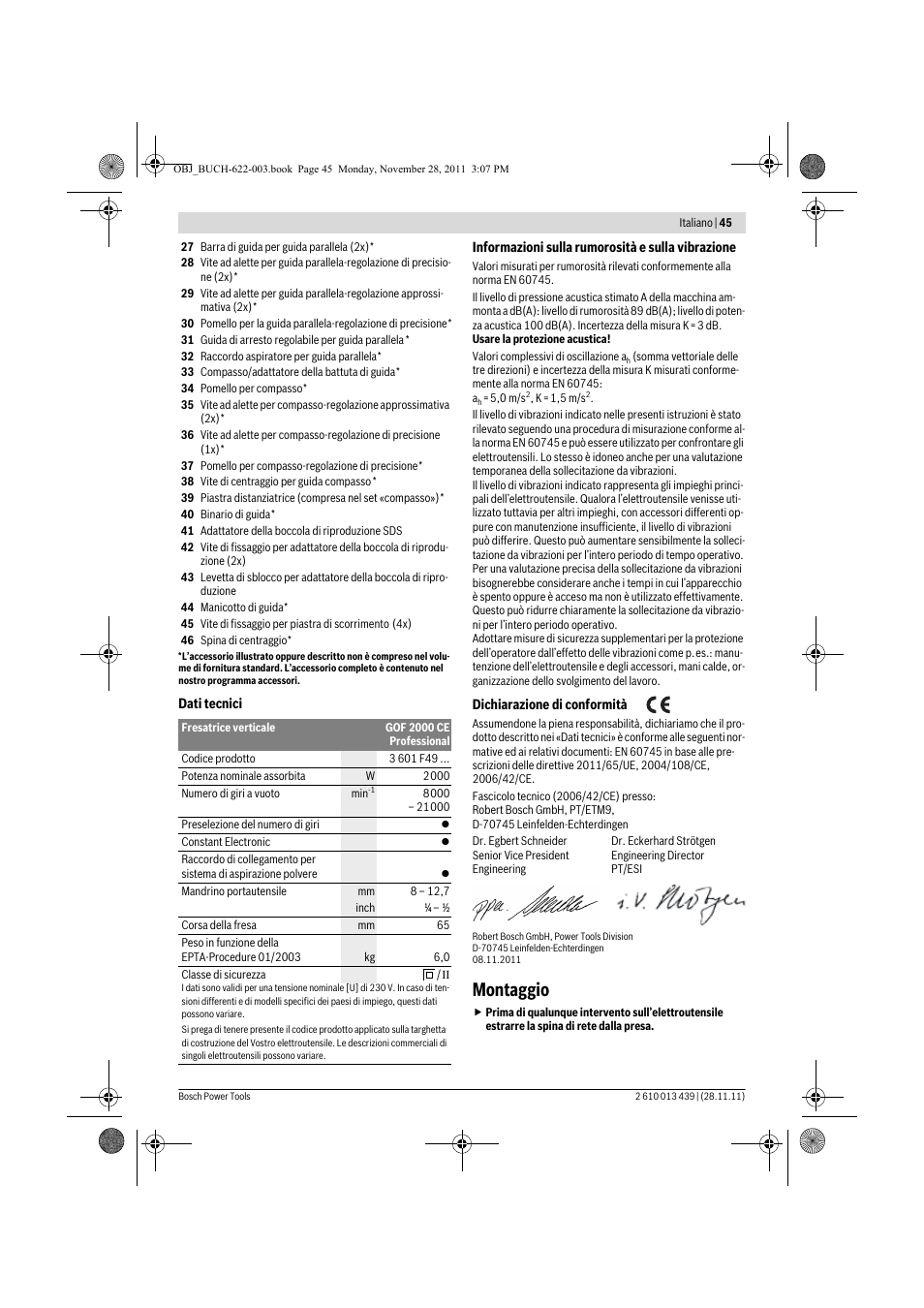 Montaggio | Bosch GOF 2000 CE Professional User Manual | Page 45 / 210