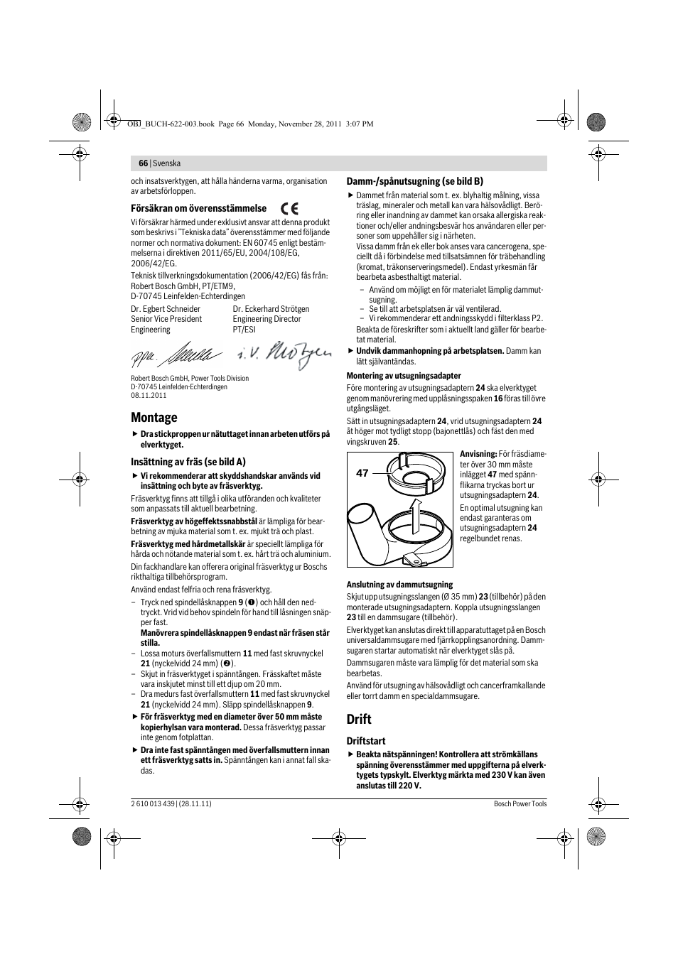 Montage, Drift | Bosch GOF 2000 CE Professional User Manual | Page 66 / 210