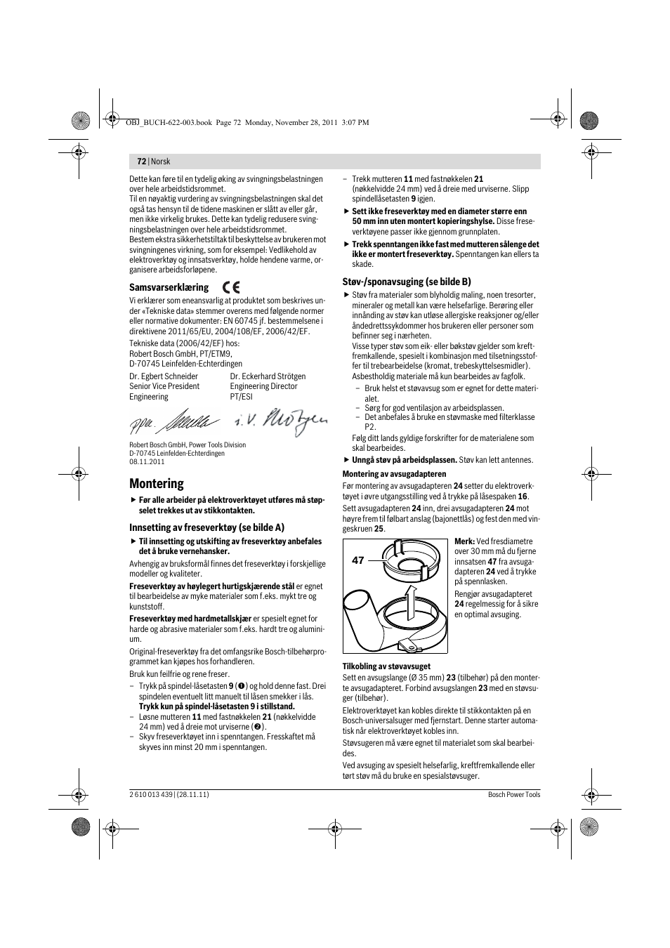 Montering | Bosch GOF 2000 CE Professional User Manual | Page 72 / 210