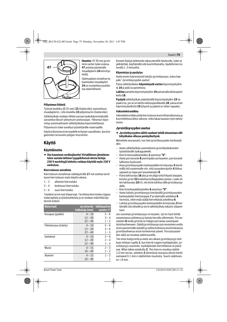 Käyttö | Bosch GOF 2000 CE Professional User Manual | Page 79 / 210