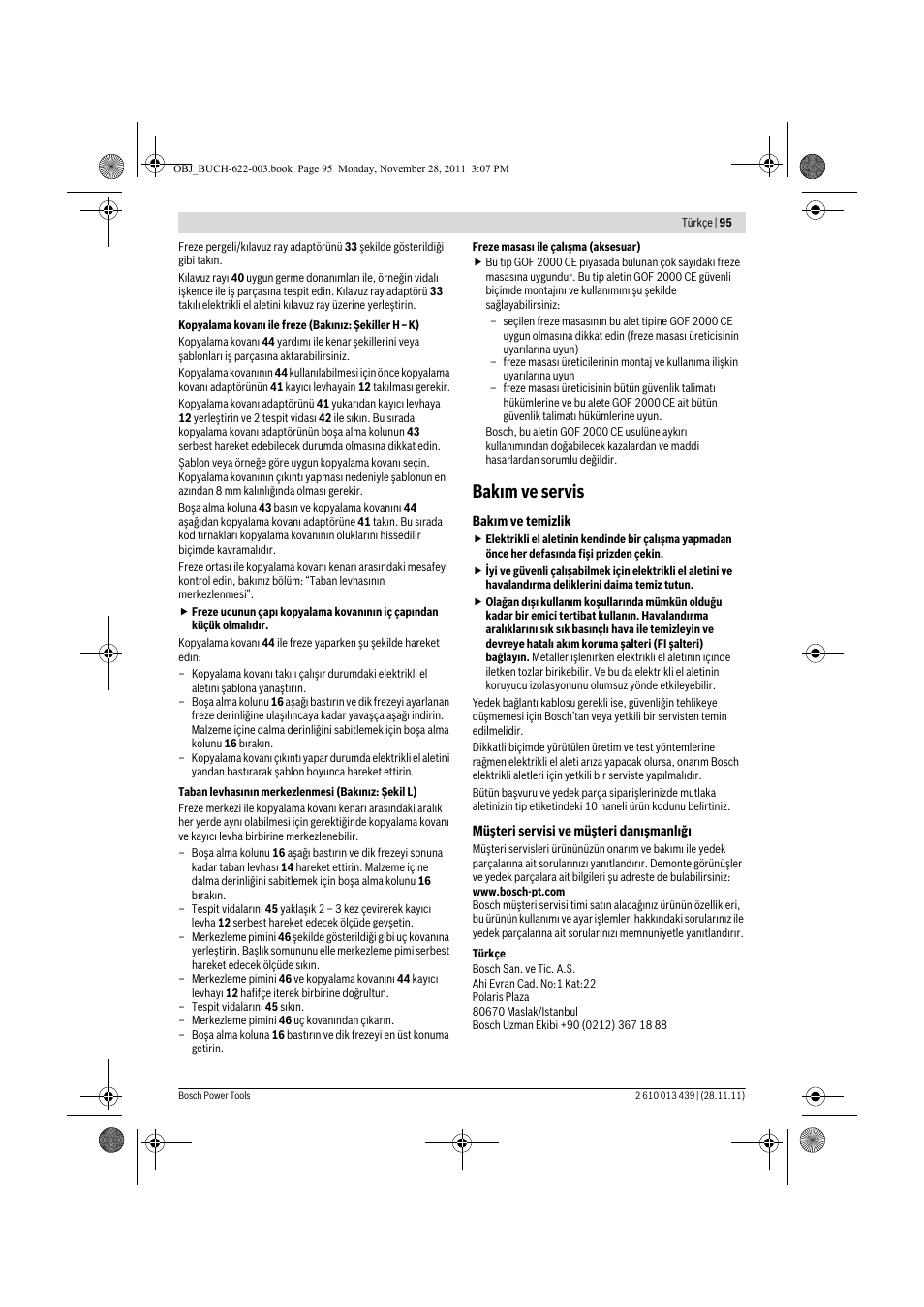 Bak m ve servis | Bosch GOF 2000 CE Professional User Manual | Page 95 / 210